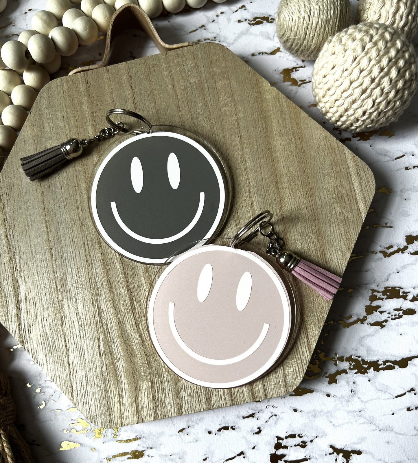 Acrylic Smiley Keychain | Backpack Acrylic Smiley Tag| 3 inch round smiley keychain - ChambrayandSandCustomGifts