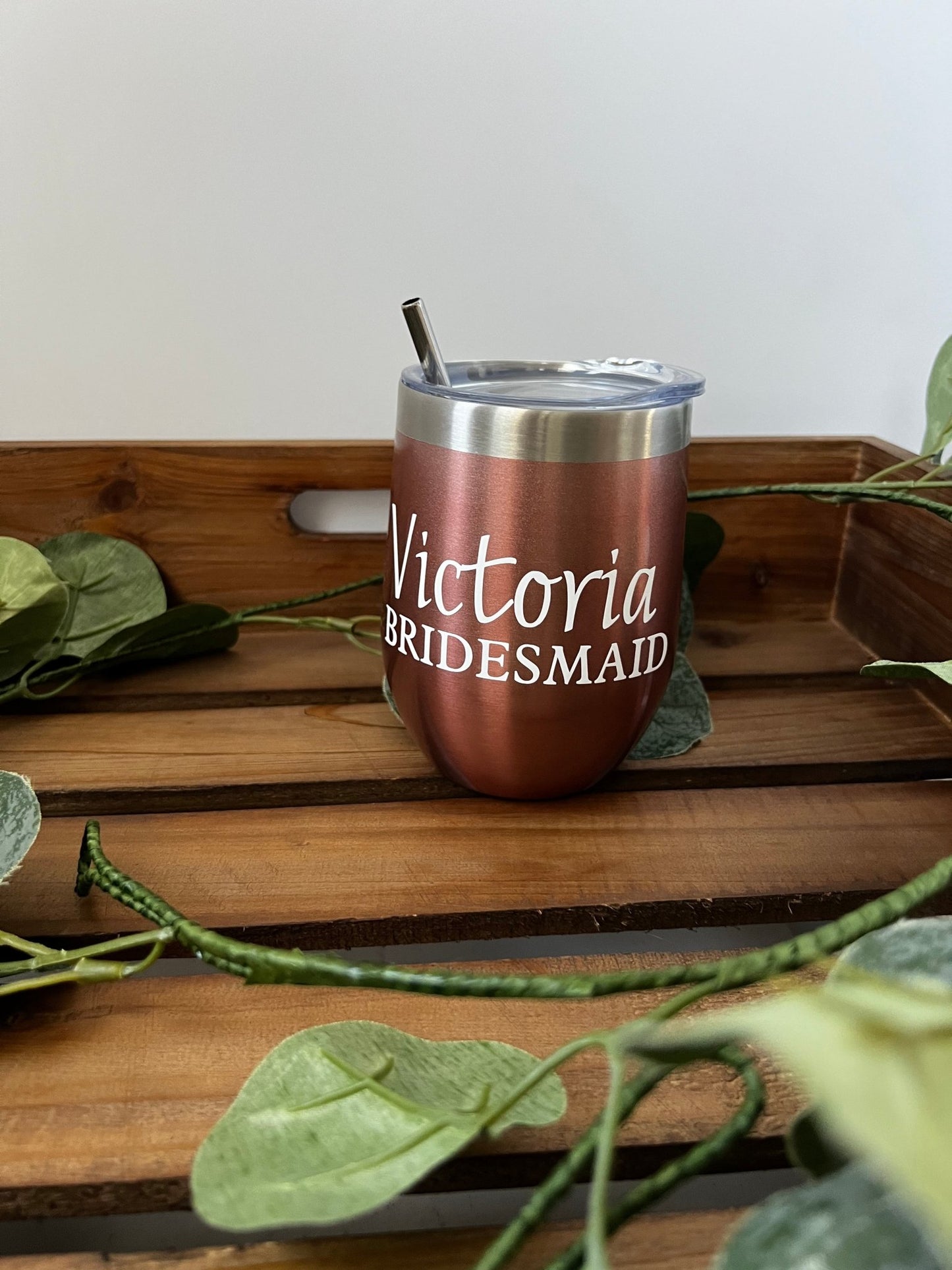 Personalized bride or bridesmaid 12oz insulated wine tumbler - ChambrayandSandCustomGifts