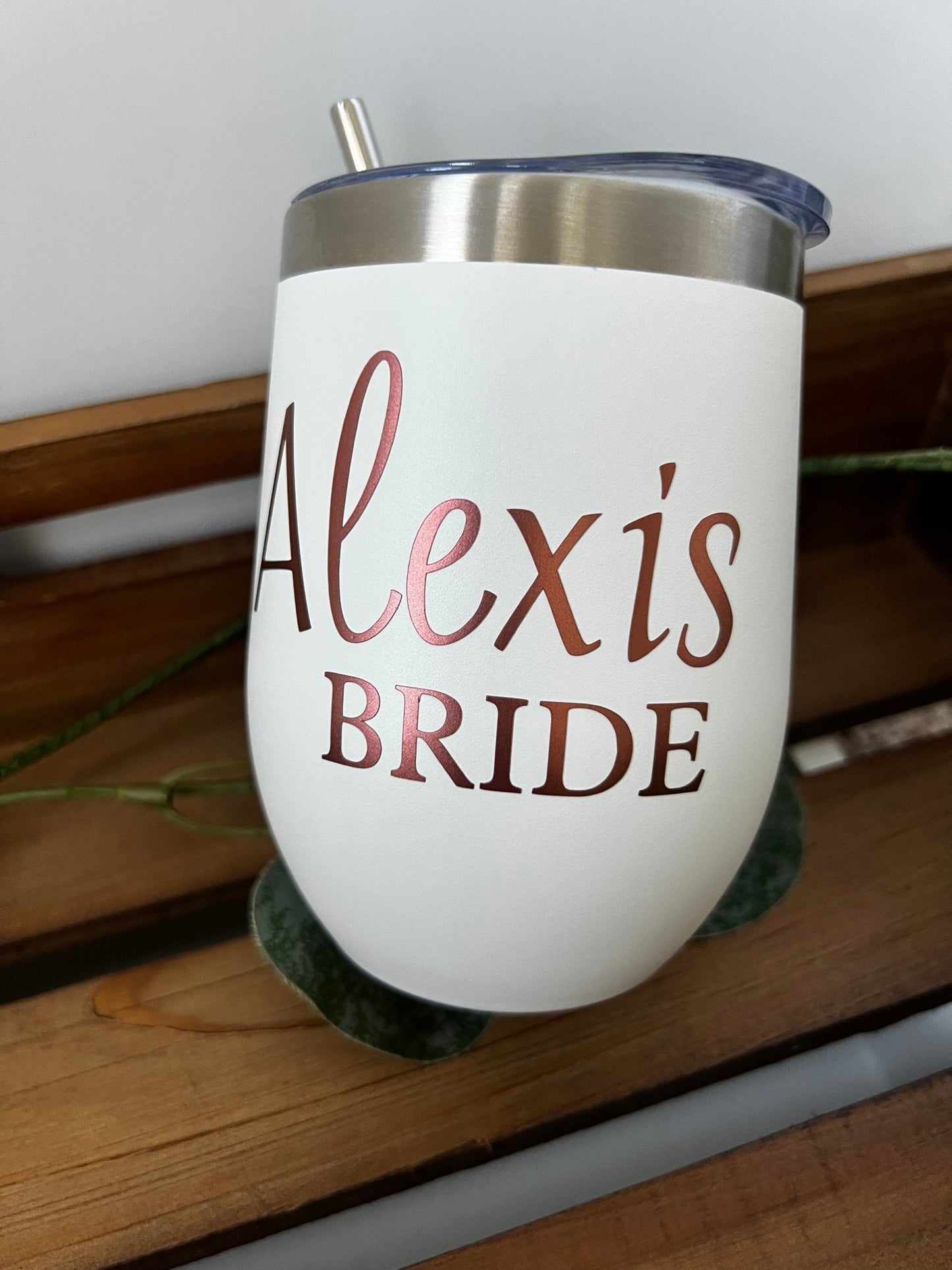 Personalized bride or bridesmaid 12oz insulated wine tumbler - ChambrayandSandCustomGifts