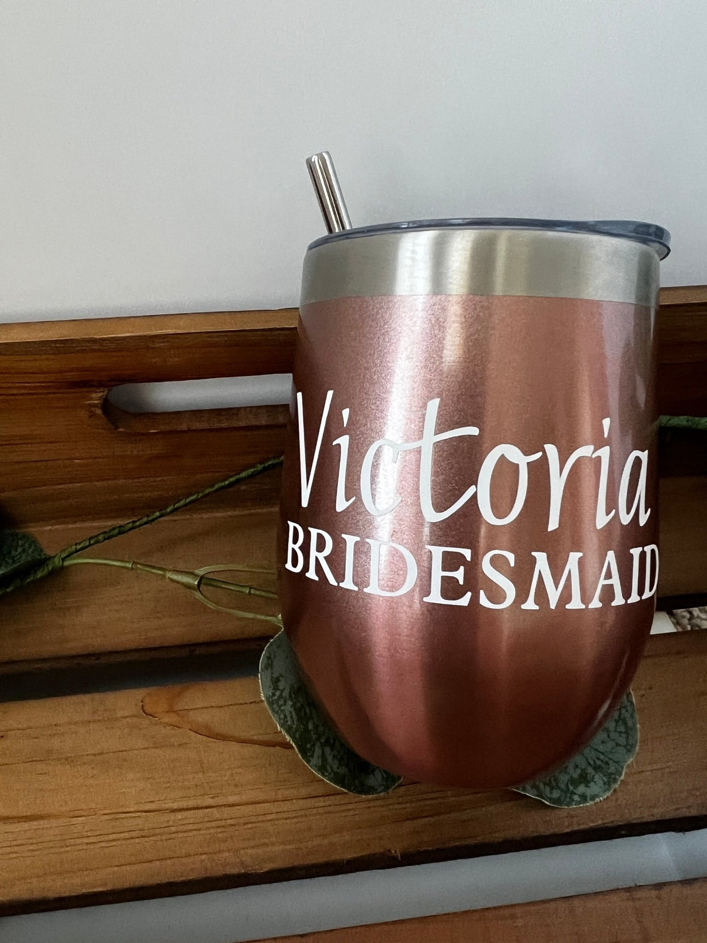 Personalized bride or bridesmaid 12oz insulated wine tumbler - ChambrayandSandCustomGifts