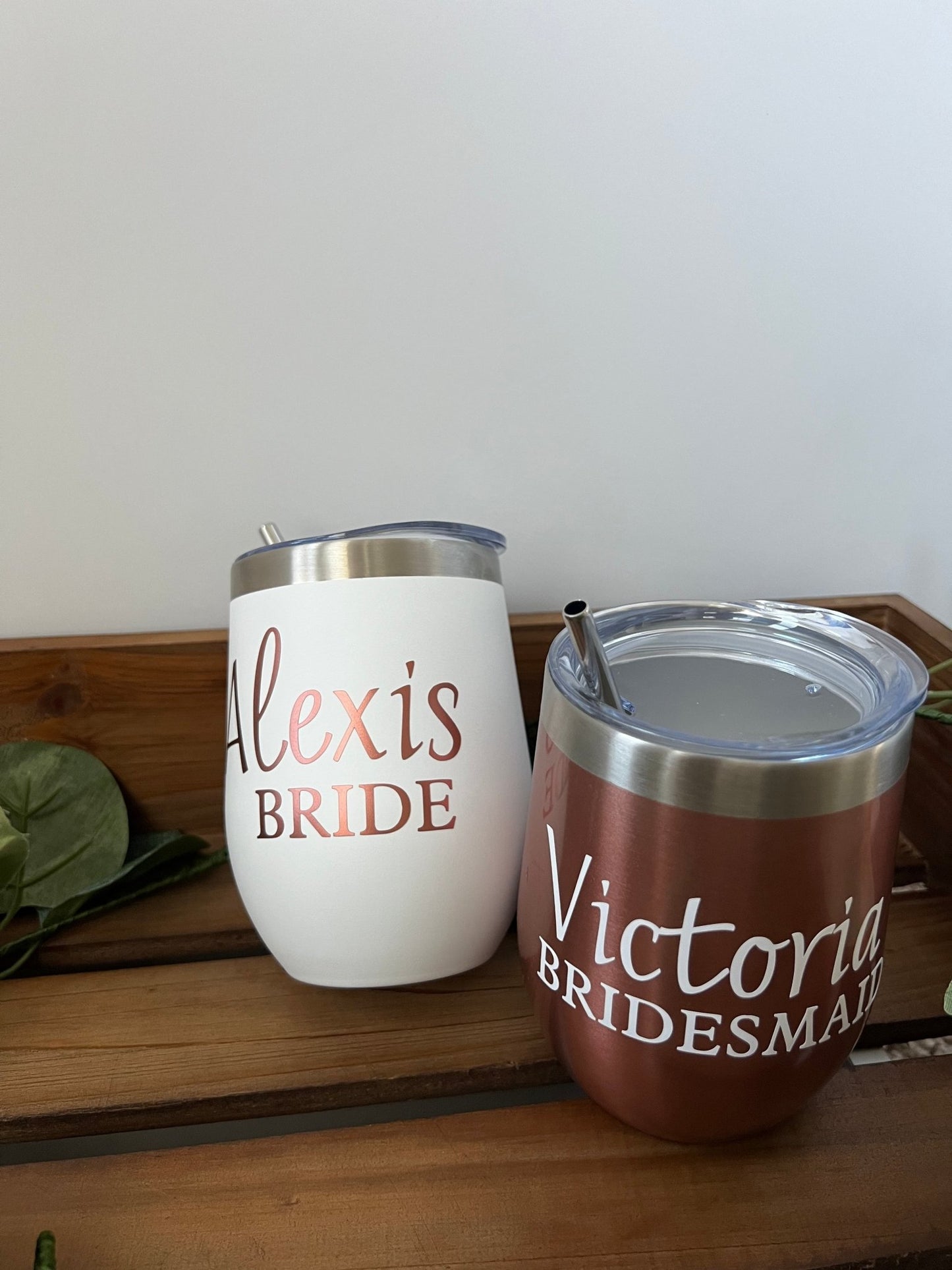 Personalized bride or bridesmaid 12oz insulated wine tumbler - ChambrayandSandCustomGifts