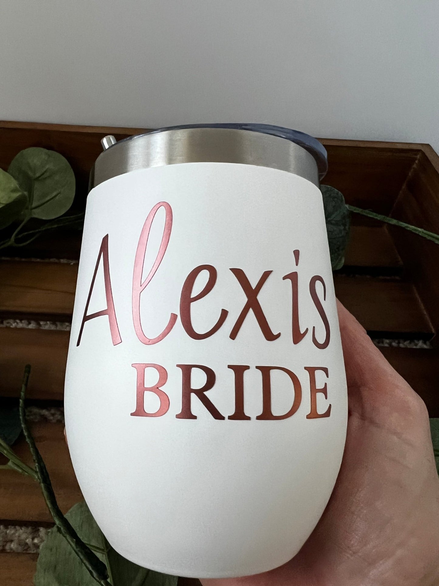 Personalized bride or bridesmaid 12oz insulated wine tumbler - ChambrayandSandCustomGifts