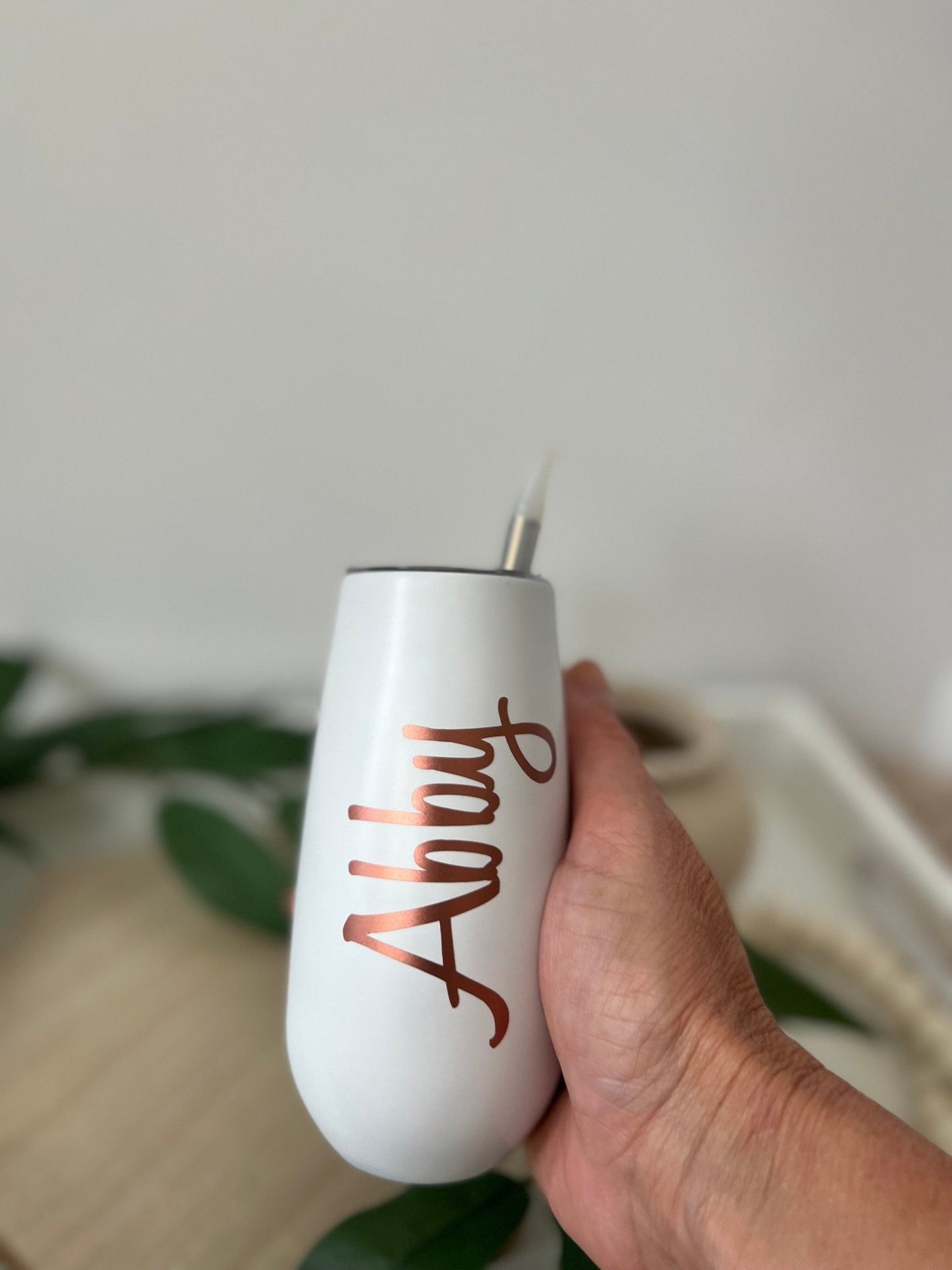 Personalized Champagne Tumbler with Straw - ChambrayandSandCustomGifts