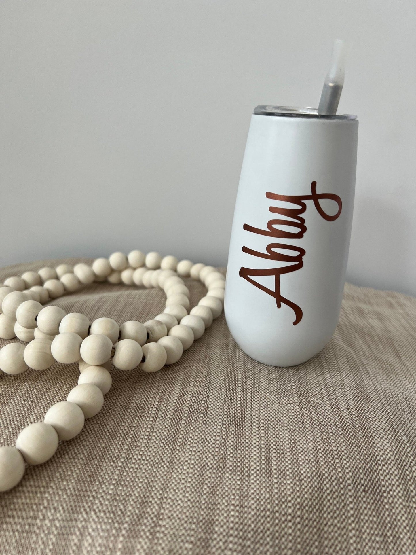 Personalized Champagne Tumbler with Straw - ChambrayandSandCustomGifts