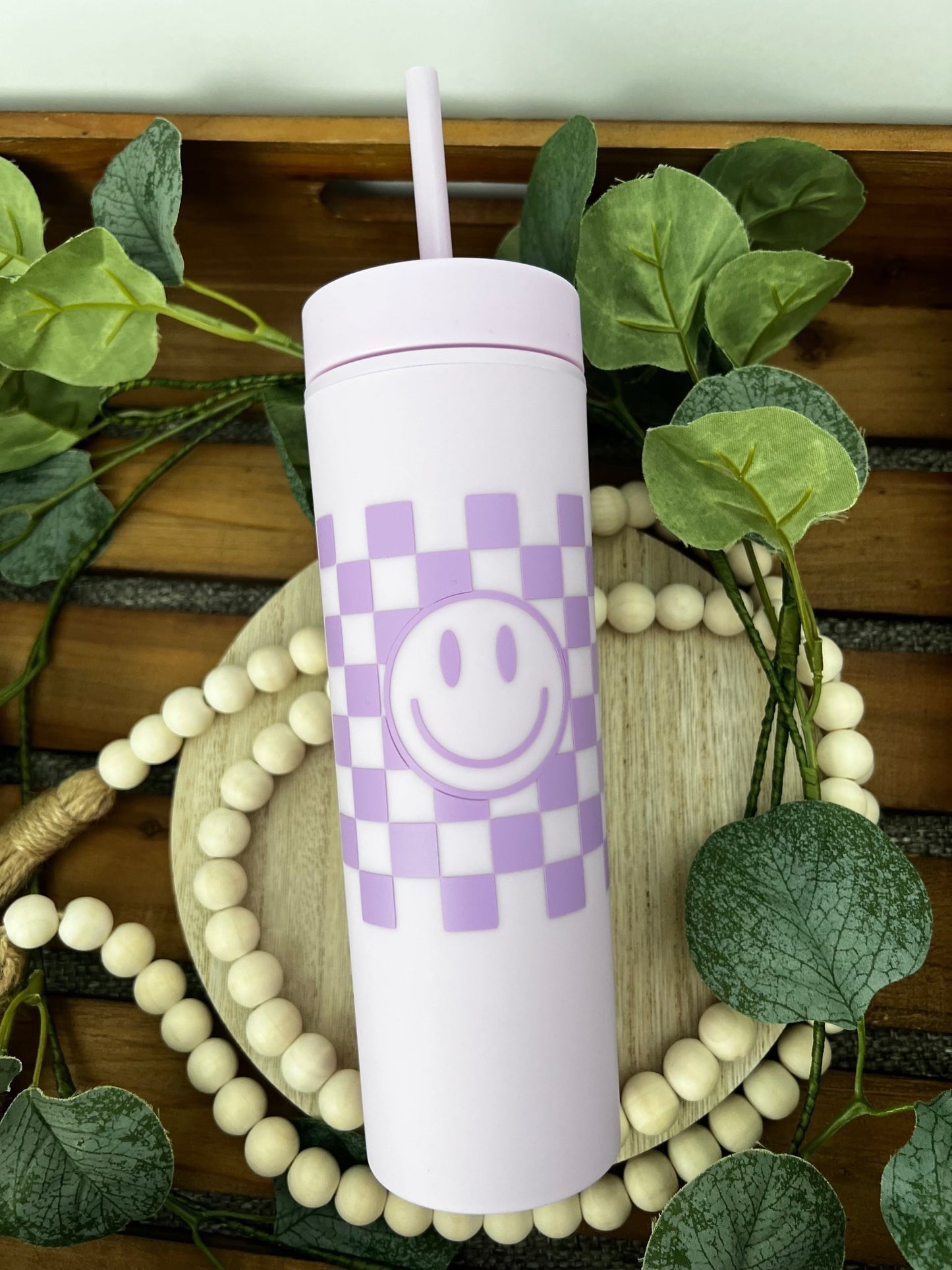 Checkered Smiley Skinny Tumbler - ChambrayandSandCustomGifts