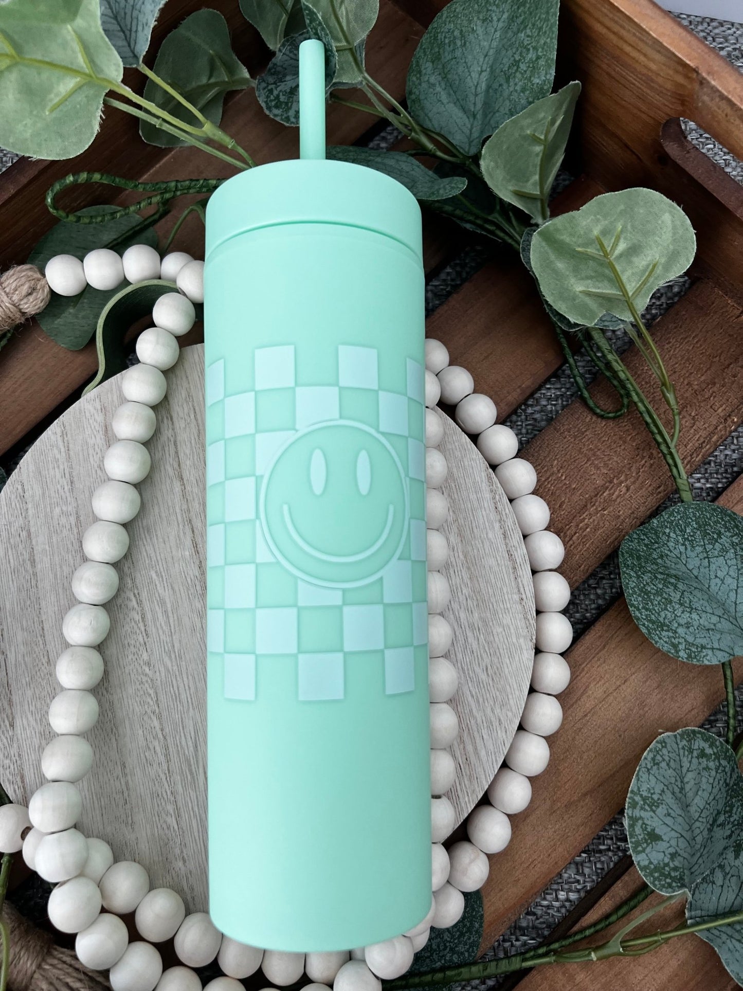 Checkered Smiley Skinny Tumbler - ChambrayandSandCustomGifts