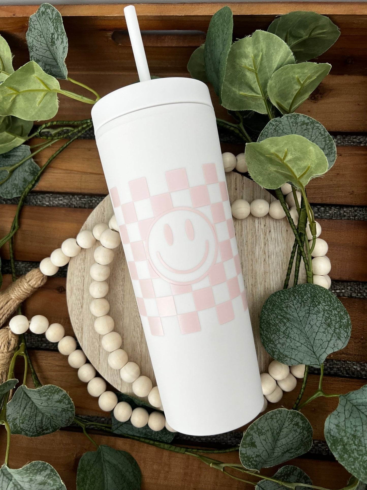 Checkered Smiley Skinny Tumbler - ChambrayandSandCustomGifts