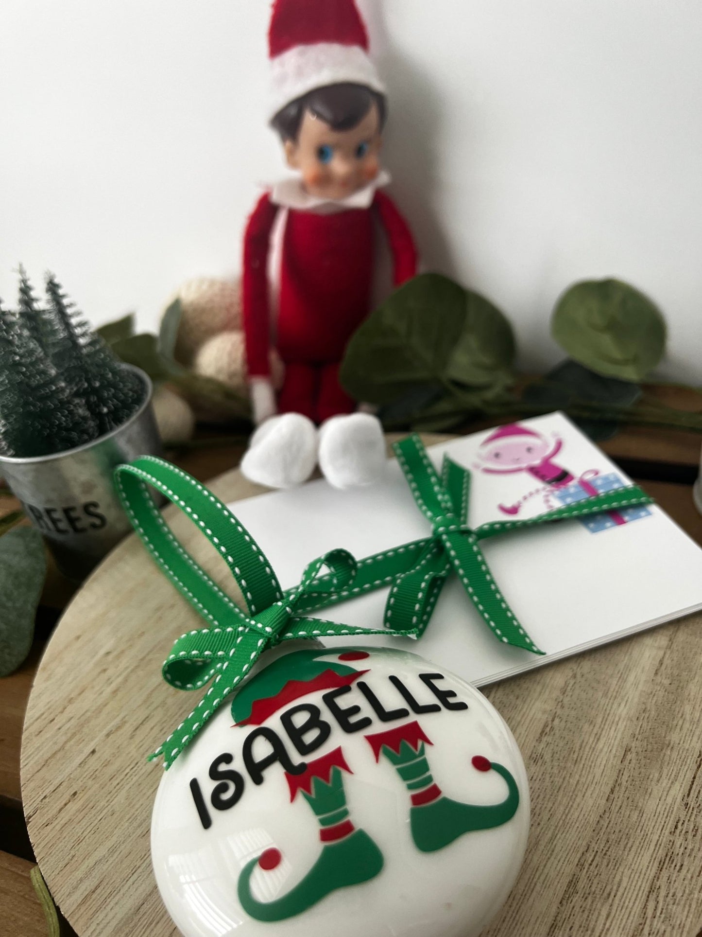 Christmas Elf Ornament Personalized Gift with Bonus Note Cards - ChambrayandSandCustomGifts