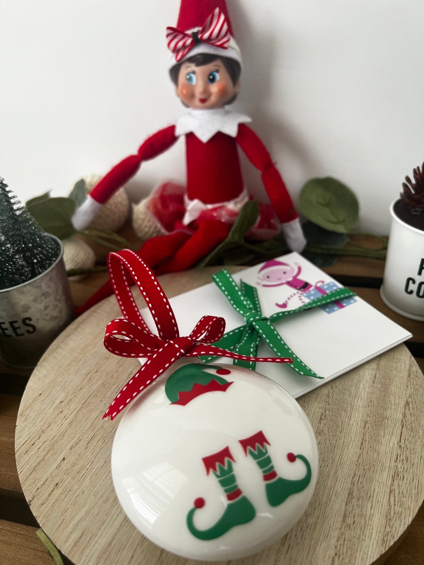 Christmas Elf Ornament Personalized Gift with Bonus Note Cards - ChambrayandSandCustomGifts