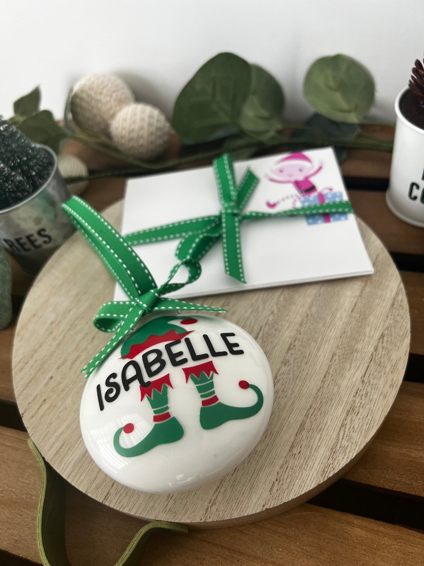 Christmas Elf Ornament Personalized Gift with Bonus Note Cards - ChambrayandSandCustomGifts