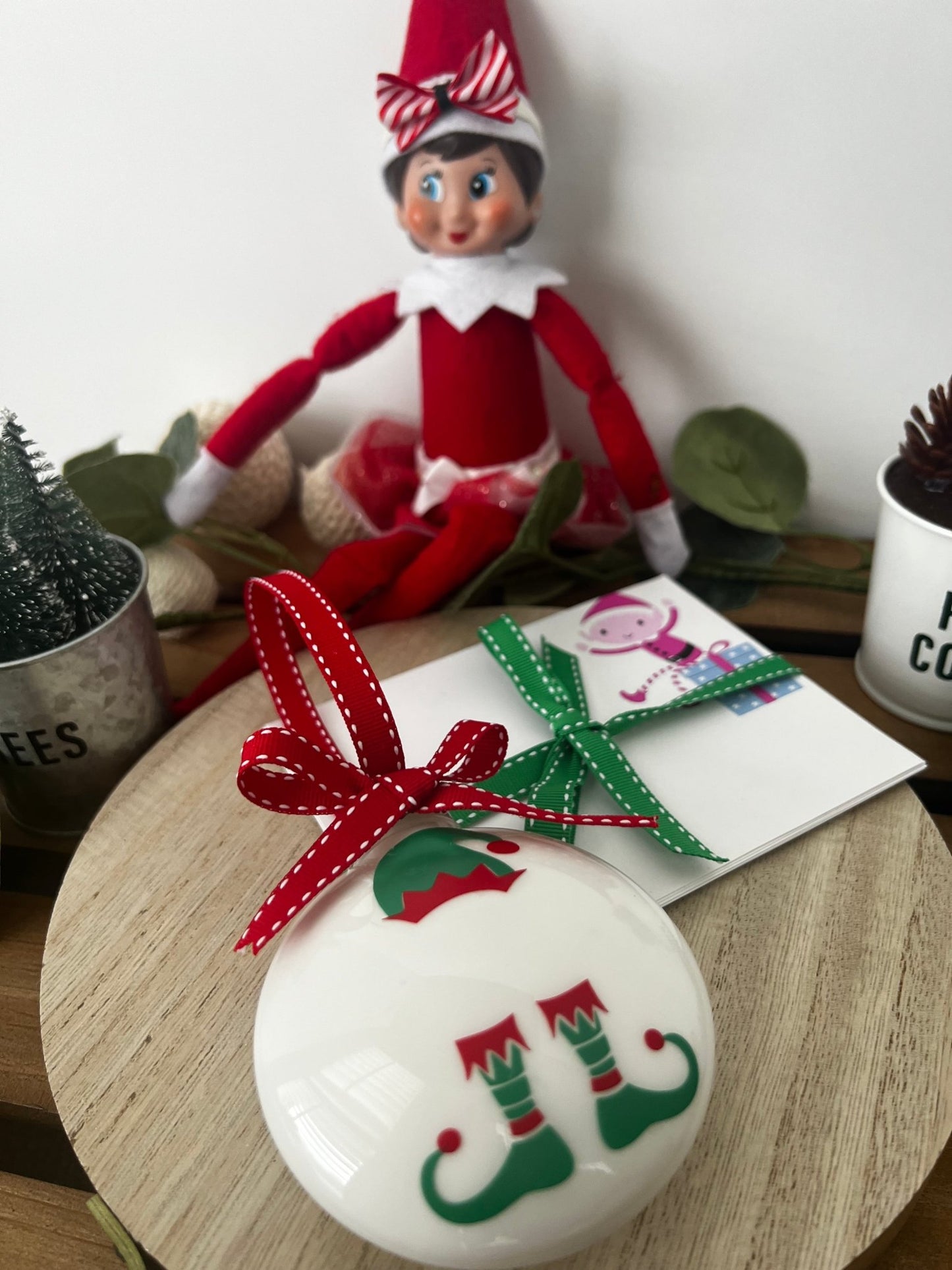 Christmas Elf Ornament Personalized Gift with Bonus Note Cards - ChambrayandSandCustomGifts