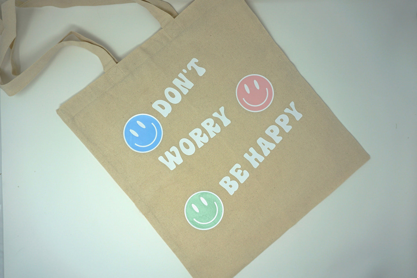 Don't Worry Be Happy Cotton Market Tote Bag - ChambrayandSandCustomGifts