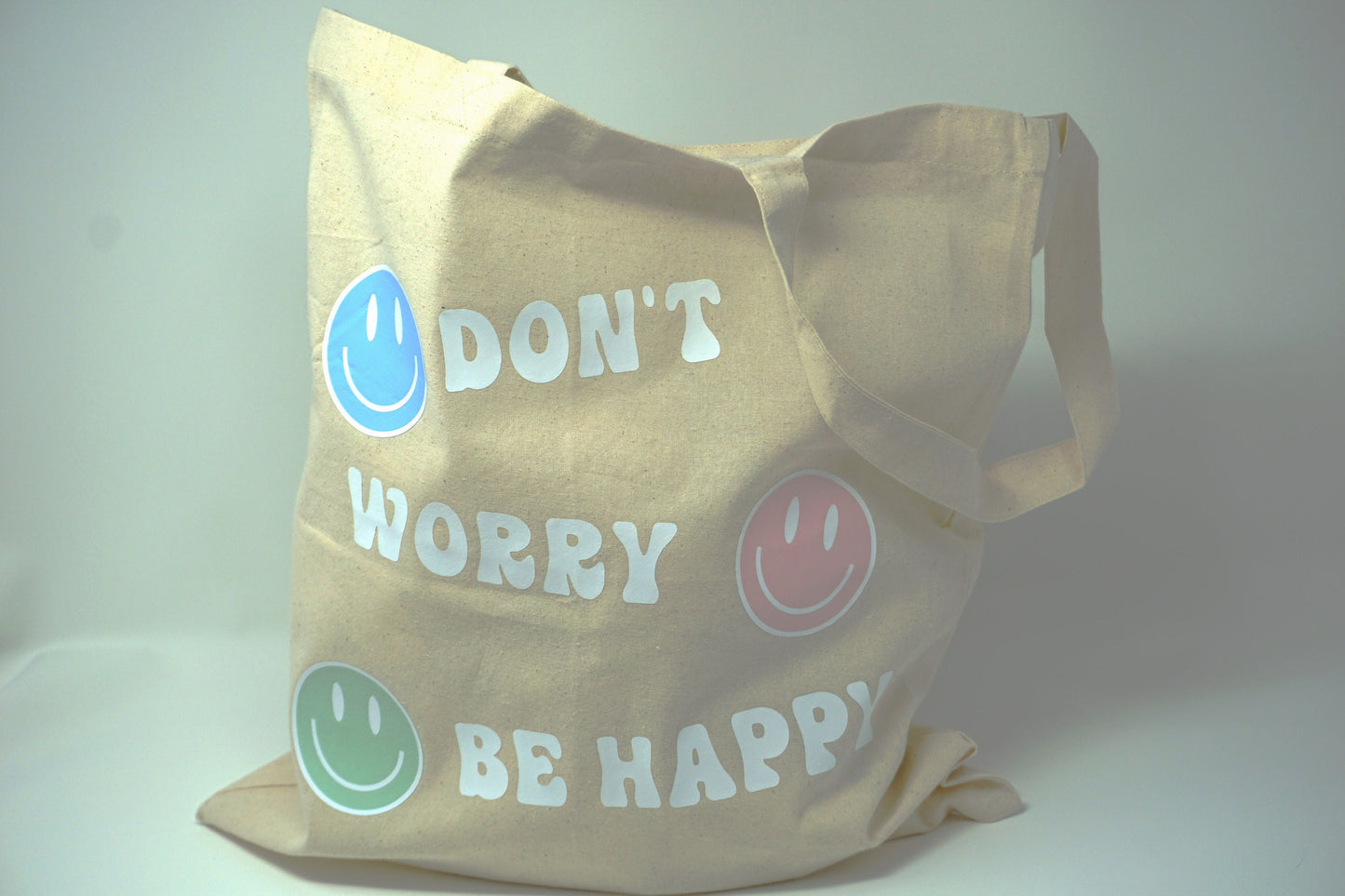 Don't Worry Be Happy Cotton Market Tote Bag - ChambrayandSandCustomGifts