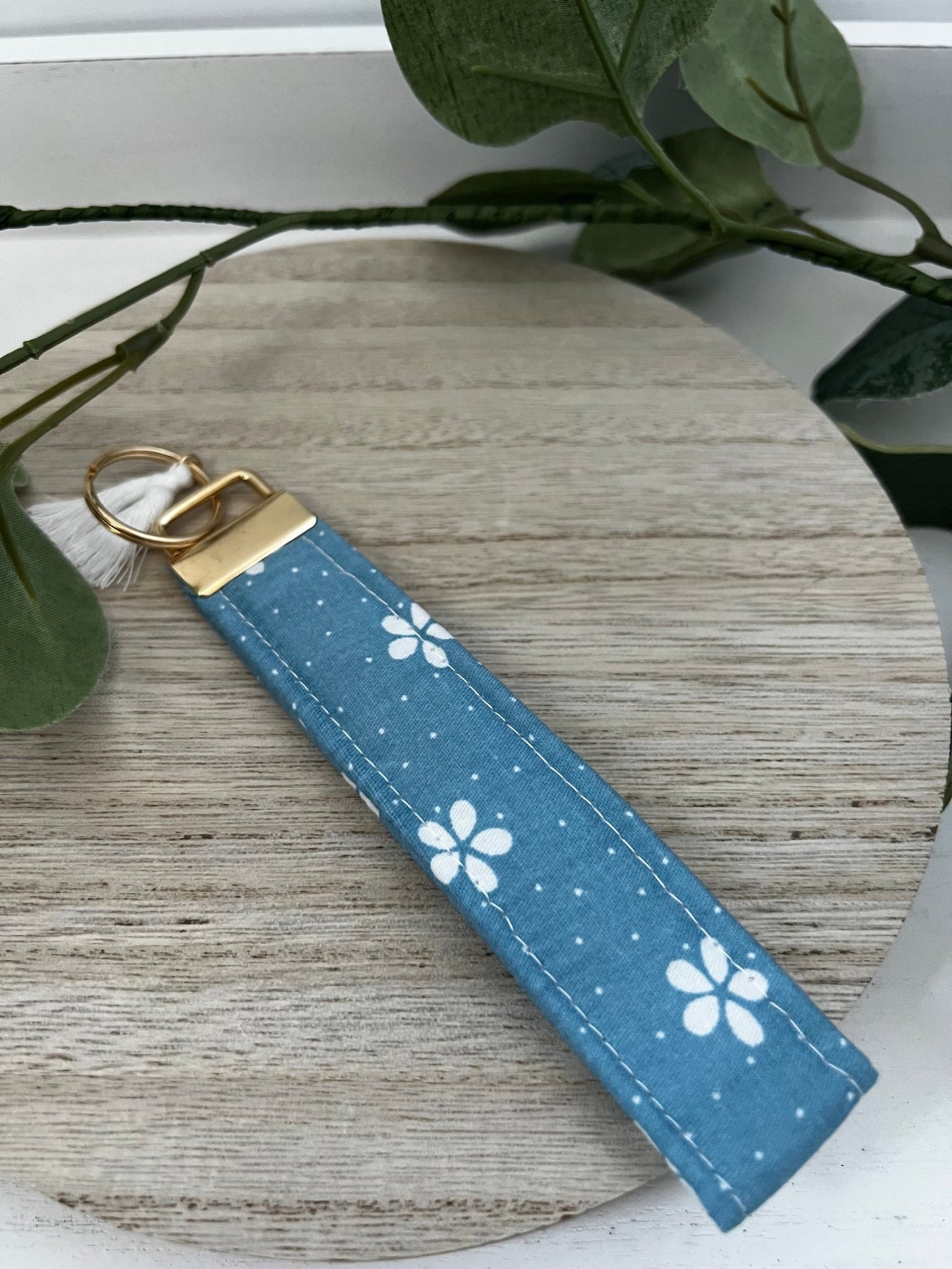 Handmade 6" Quilted Key Fob Wristlet in Cotton Fabric - ChambrayandSandCustomGifts