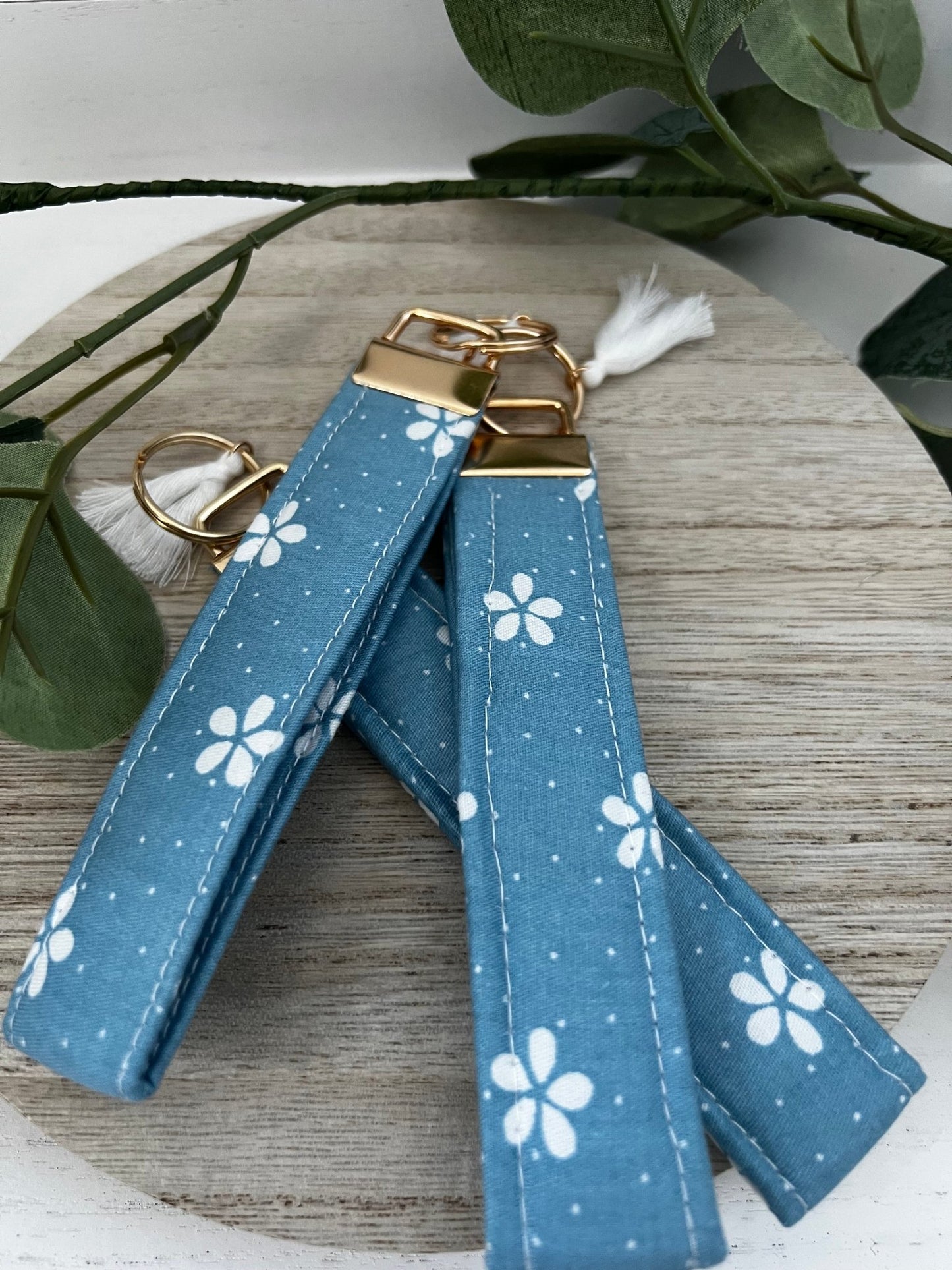 Handmade 6" Quilted Key Fob Wristlet in Cotton Fabric - ChambrayandSandCustomGifts
