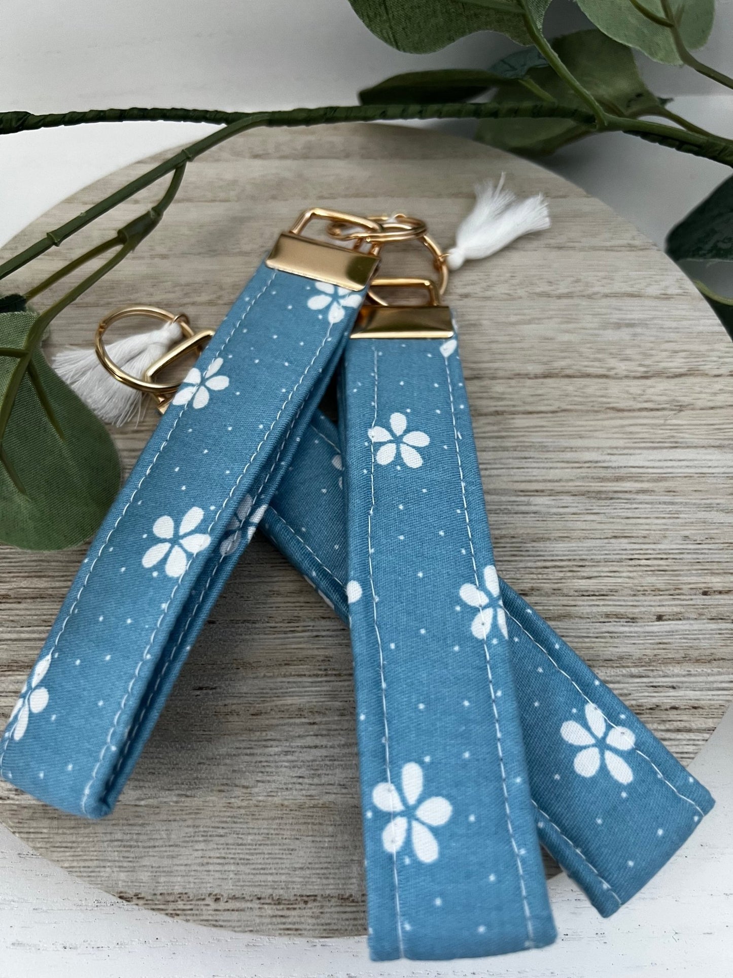 Handmade 6" Quilted Key Fob Wristlet in Cotton Fabric - ChambrayandSandCustomGifts