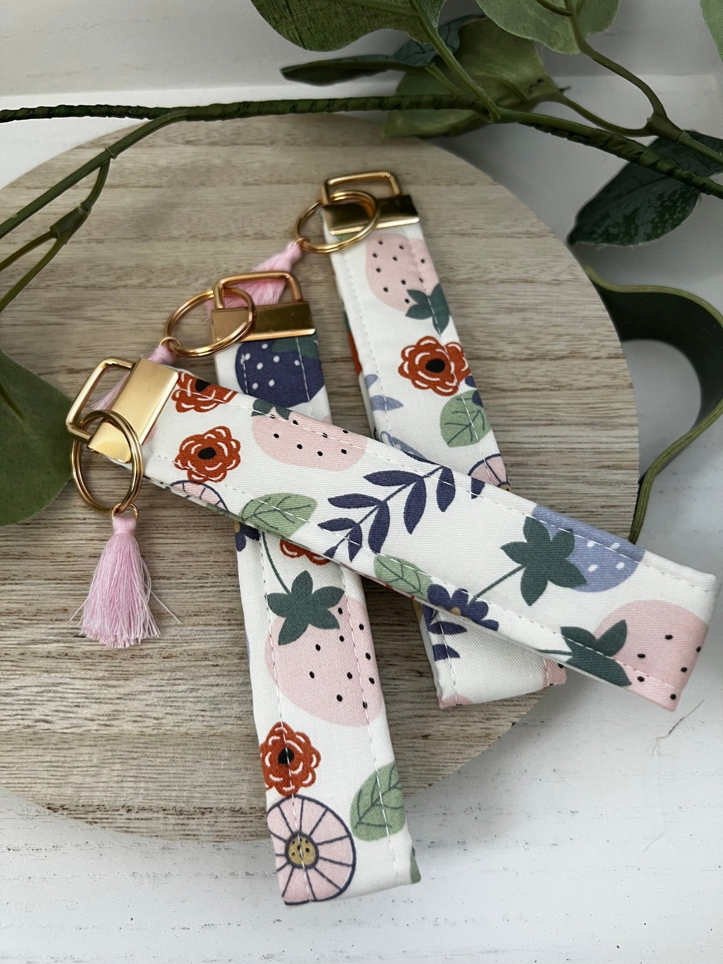 Handmade 6" Quilted Key Fob Wristlet in Cotton Fabric - ChambrayandSandCustomGifts