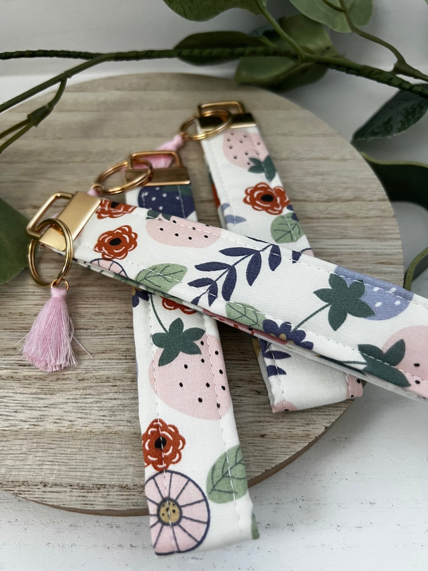 Handmade 6" Quilted Key Fob Wristlet in Cotton Fabric - ChambrayandSandCustomGifts