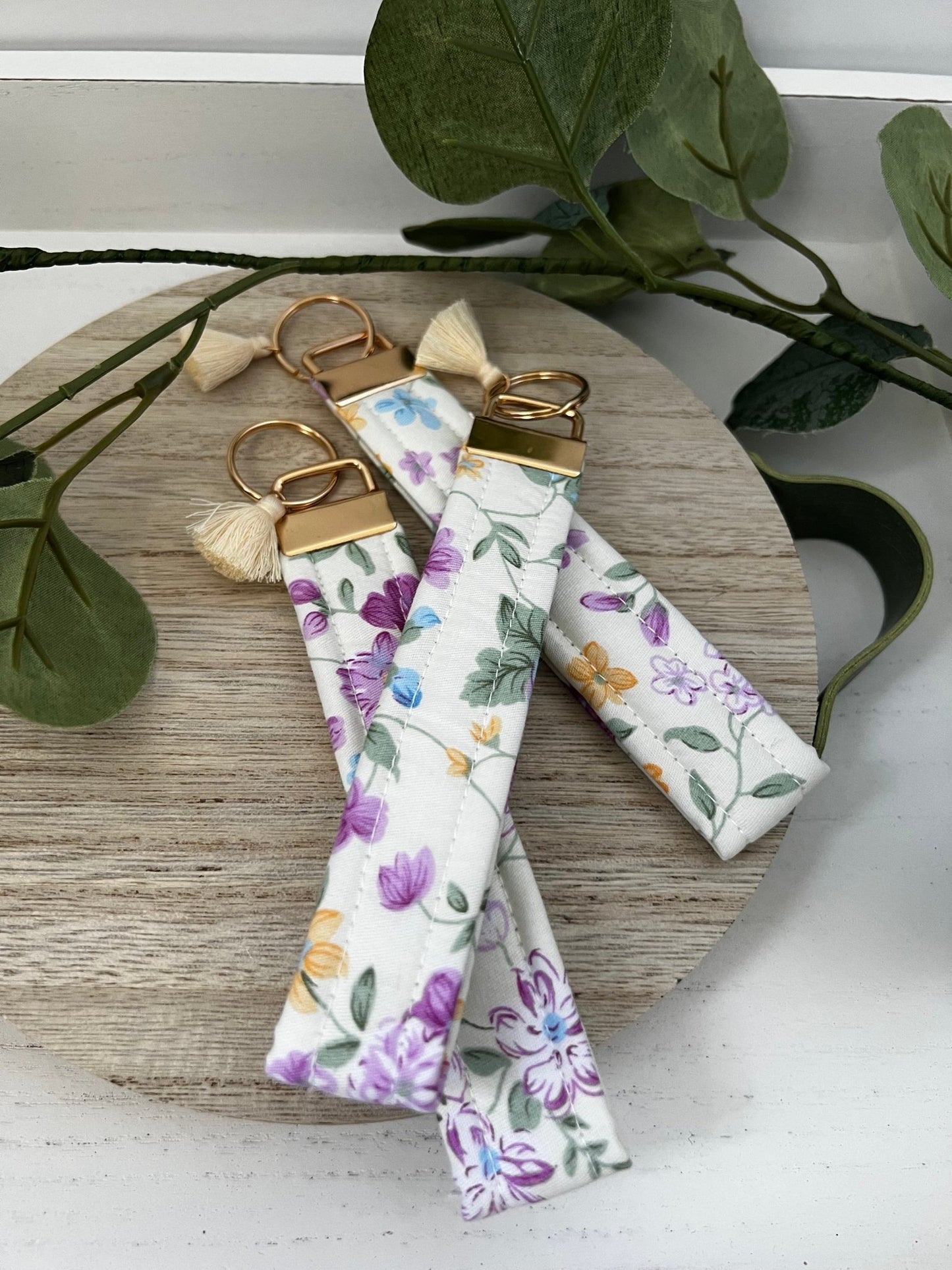Handmade 6" Quilted Key Fob Wristlet in Cotton Fabric - ChambrayandSandCustomGifts