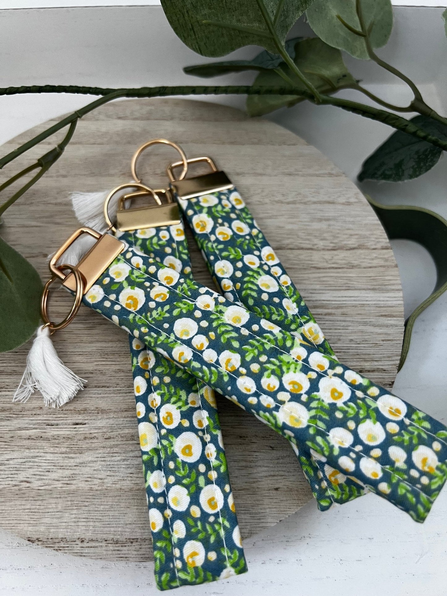 Handmade 6" Quilted Key Fob Wristlet in Cotton Fabric - ChambrayandSandCustomGifts