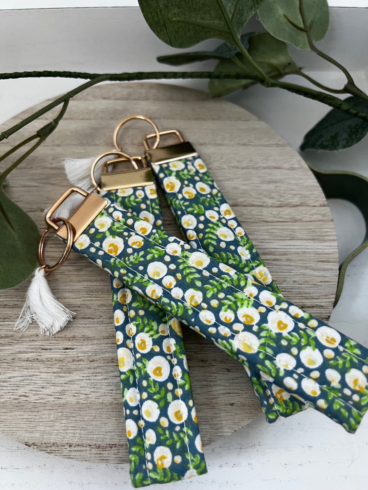 Handmade 6" Quilted Key Fob Wristlet in Cotton Fabric - ChambrayandSandCustomGifts