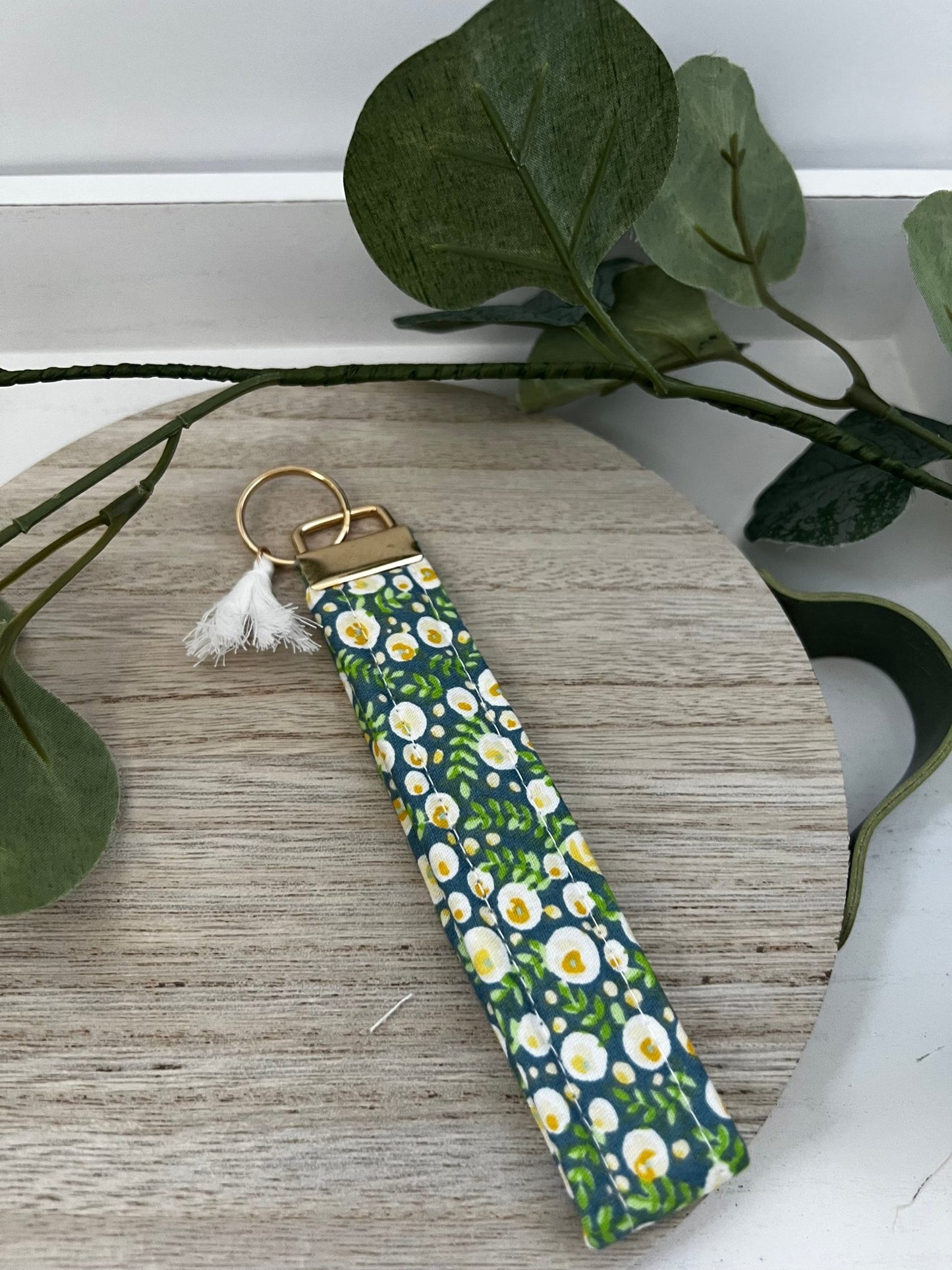 Handmade 6" Quilted Key Fob Wristlet in Cotton Fabric - ChambrayandSandCustomGifts