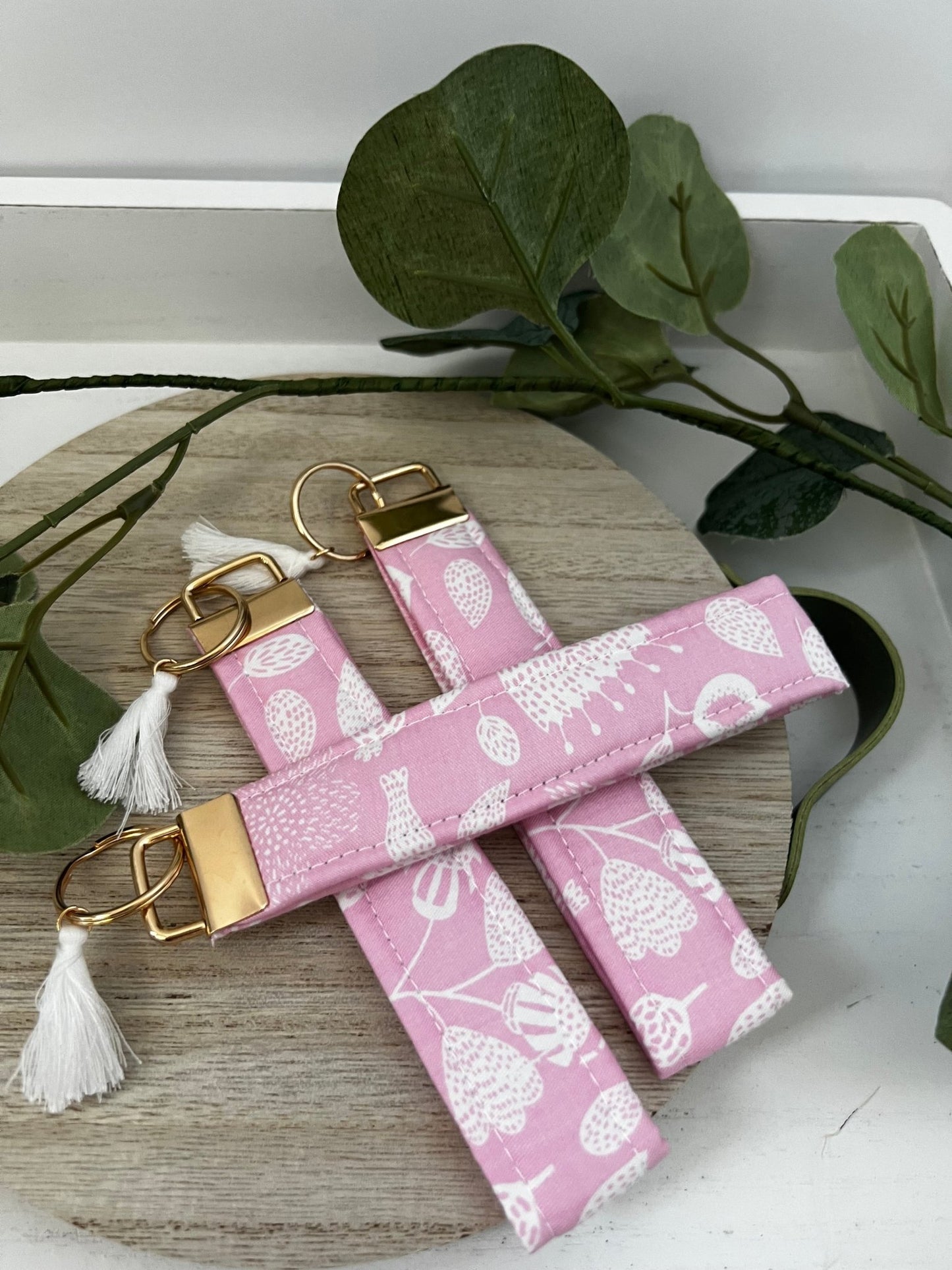 Handmade 6" Quilted Key Fob Wristlet in Cotton Fabric - ChambrayandSandCustomGifts