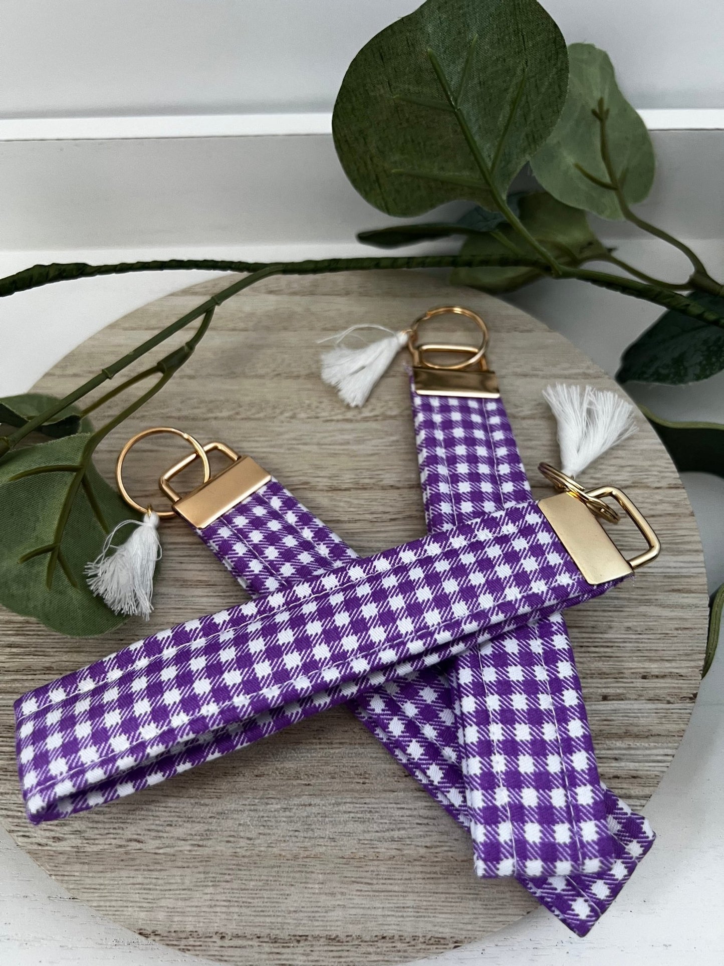 Key Fob Wristlet | Handmade in limited edition fabric purple gingham| cotton quilted wristlet - ChambrayandSandCustomGifts