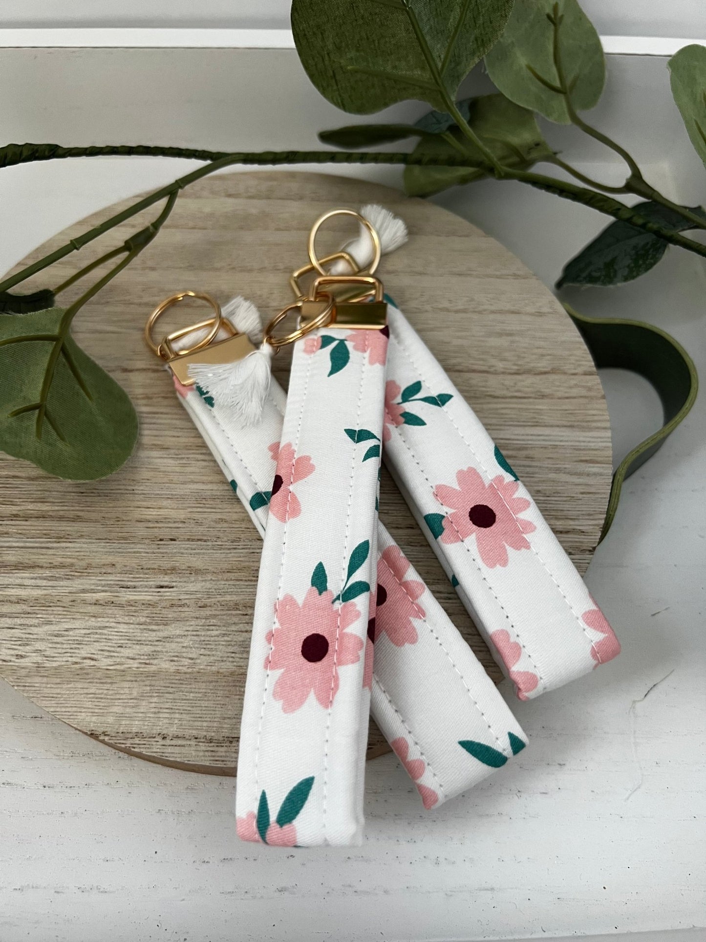 Handmade 6" Quilted Key Fob Wristlet in Cotton Fabric - ChambrayandSandCustomGifts