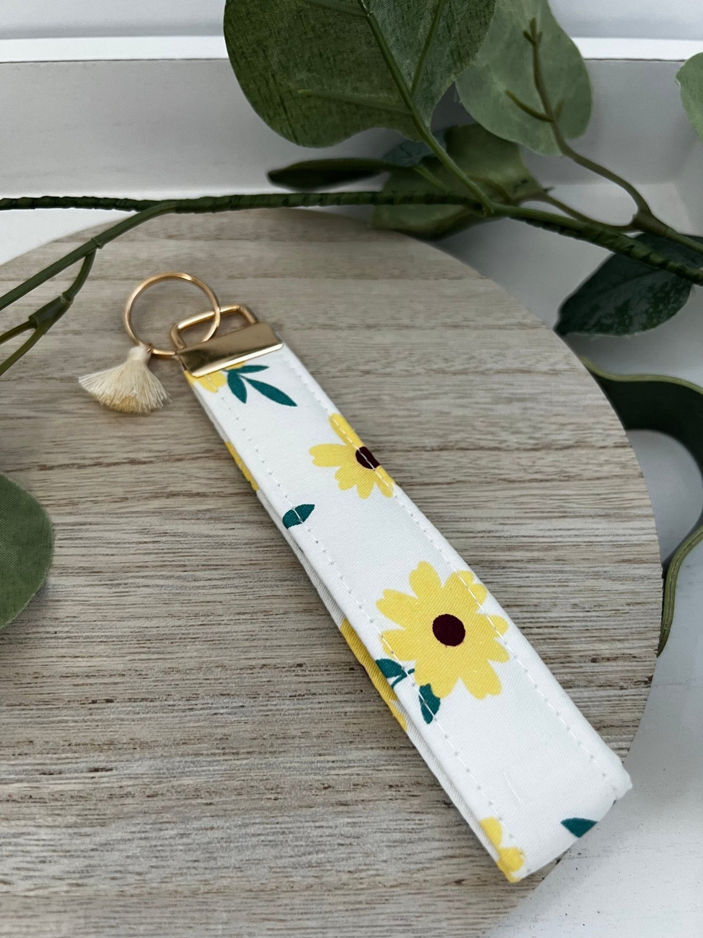 Handmade 6" Quilted Key Fob Wristlet in Cotton Fabric - ChambrayandSandCustomGifts