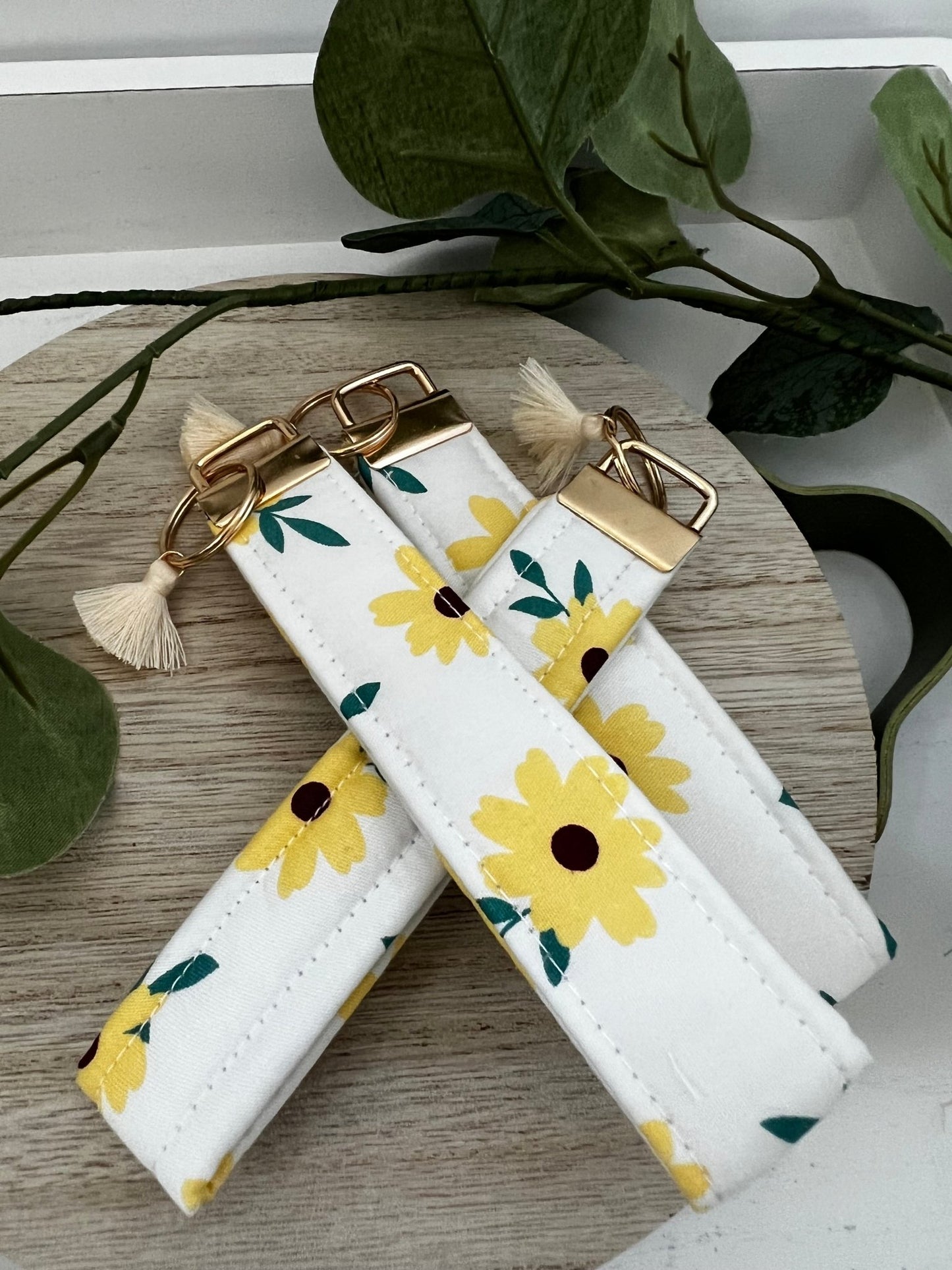 Handmade 6" Quilted Key Fob Wristlet in Cotton Fabric - ChambrayandSandCustomGifts