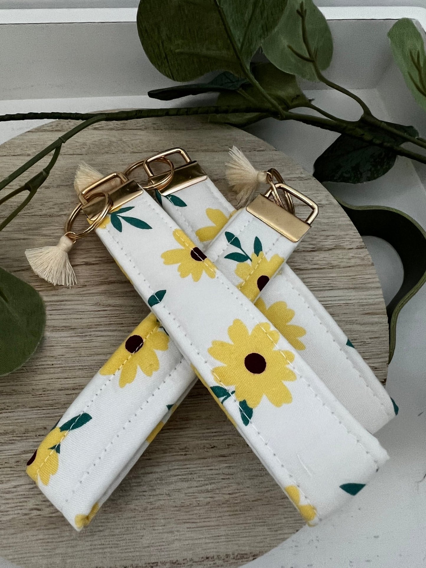 Handmade 6" Quilted Key Fob Wristlet in Cotton Fabric - ChambrayandSandCustomGifts