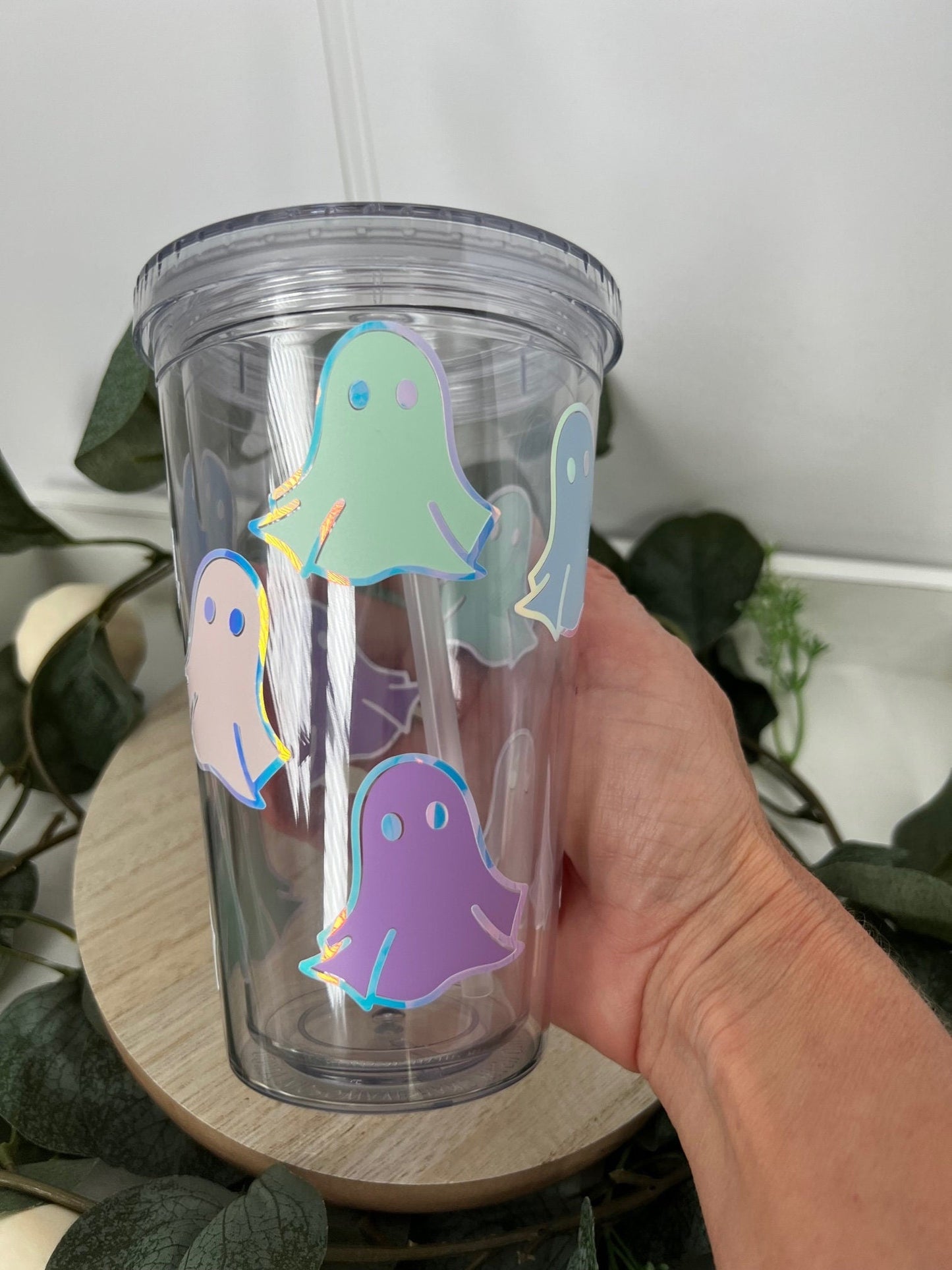 Pastel and Metallic Ghost Insulated Tumbler with Straw Trick or Treat Pastel Insulated Cup - ChambrayandSandCustomGifts