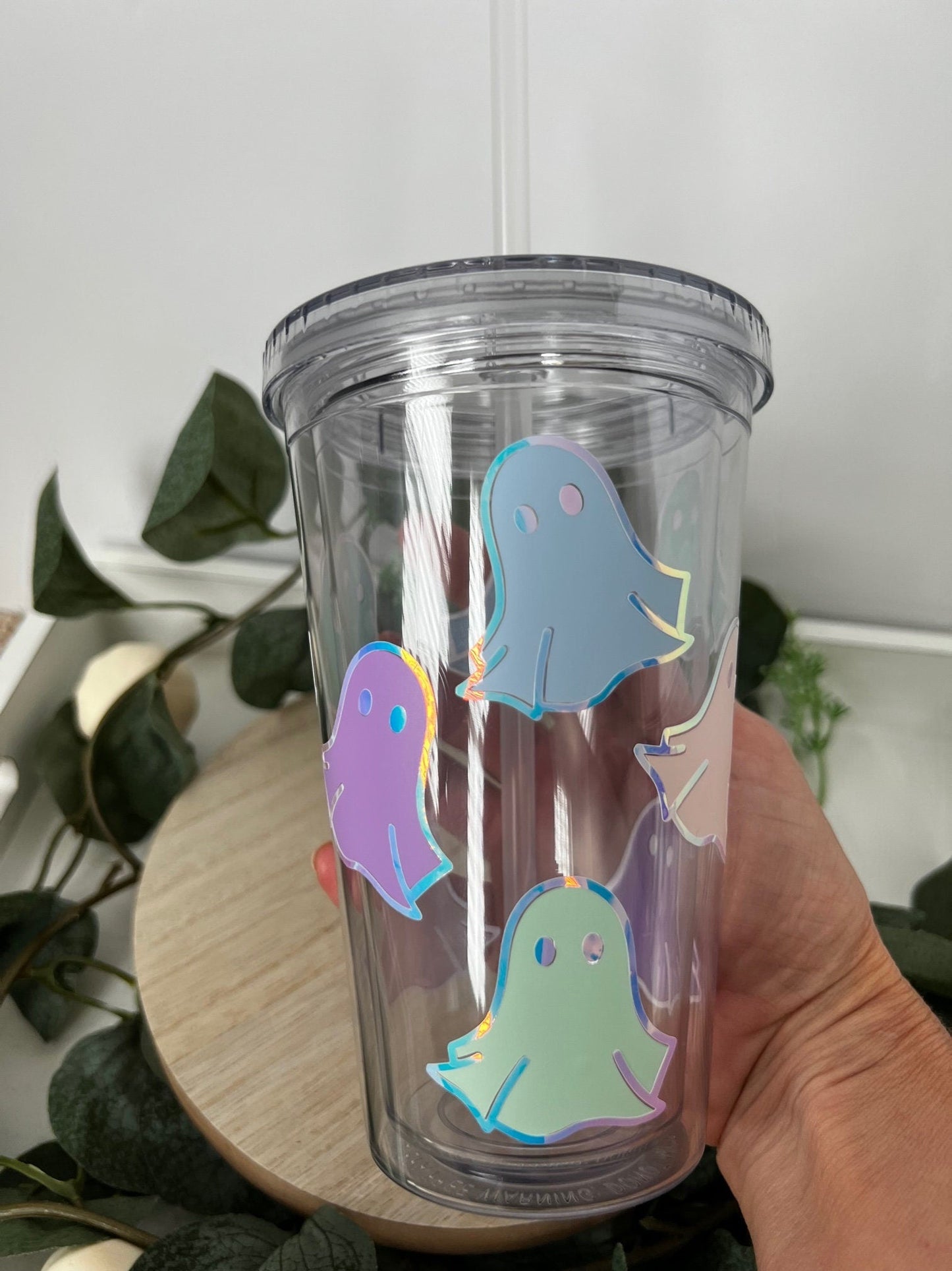 Pastel and Metallic Ghost Insulated Tumbler with Straw Trick or Treat Pastel Insulated Cup - ChambrayandSandCustomGifts