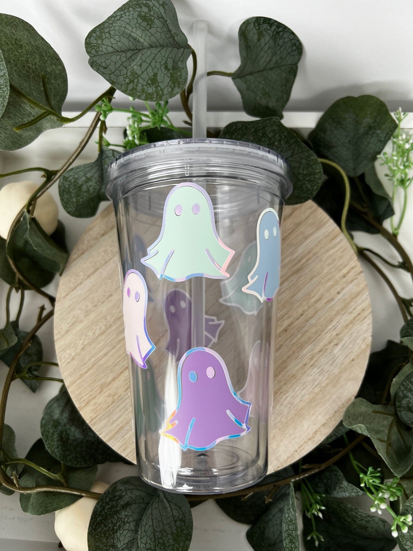 Pastel and Metallic Ghost Insulated Tumbler with Straw Trick or Treat Pastel Insulated Cup - ChambrayandSandCustomGifts