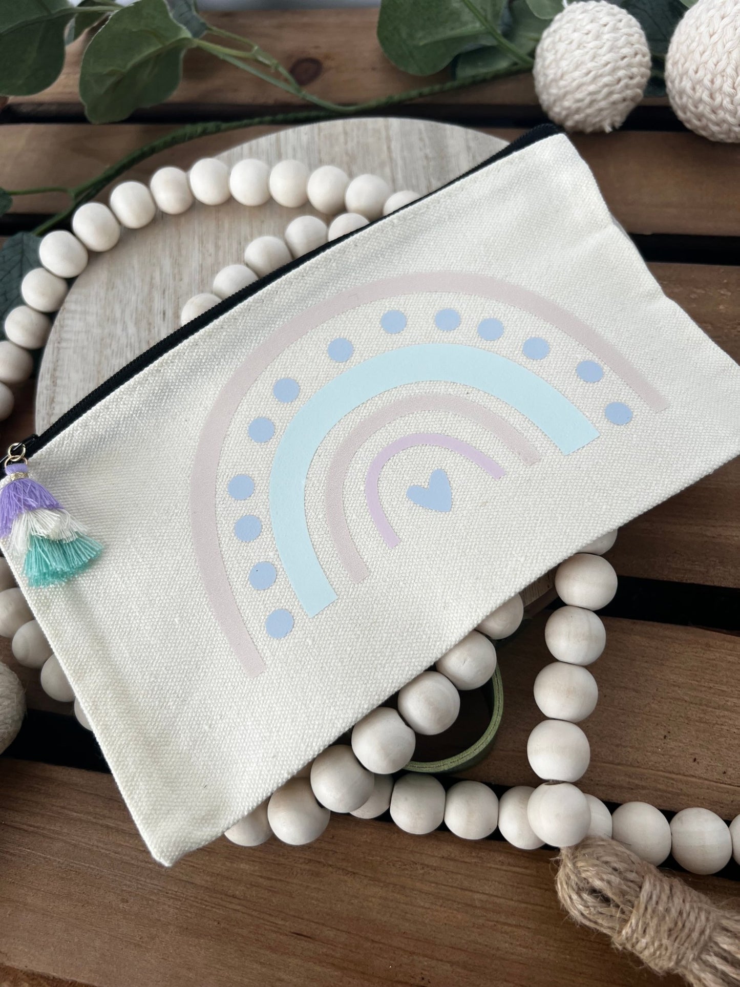 Pastel Rainbow Zippered Pencil Pouch | Student zippered pouch | Teacher Gift | School Days - ChambrayandSandCustomGifts