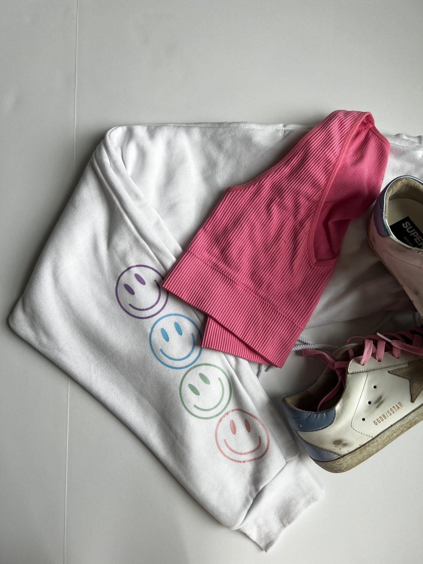 Pastel Smile Outline trendy and unique jogger style sweatpants with pockets - ChambrayandSandCustomGifts