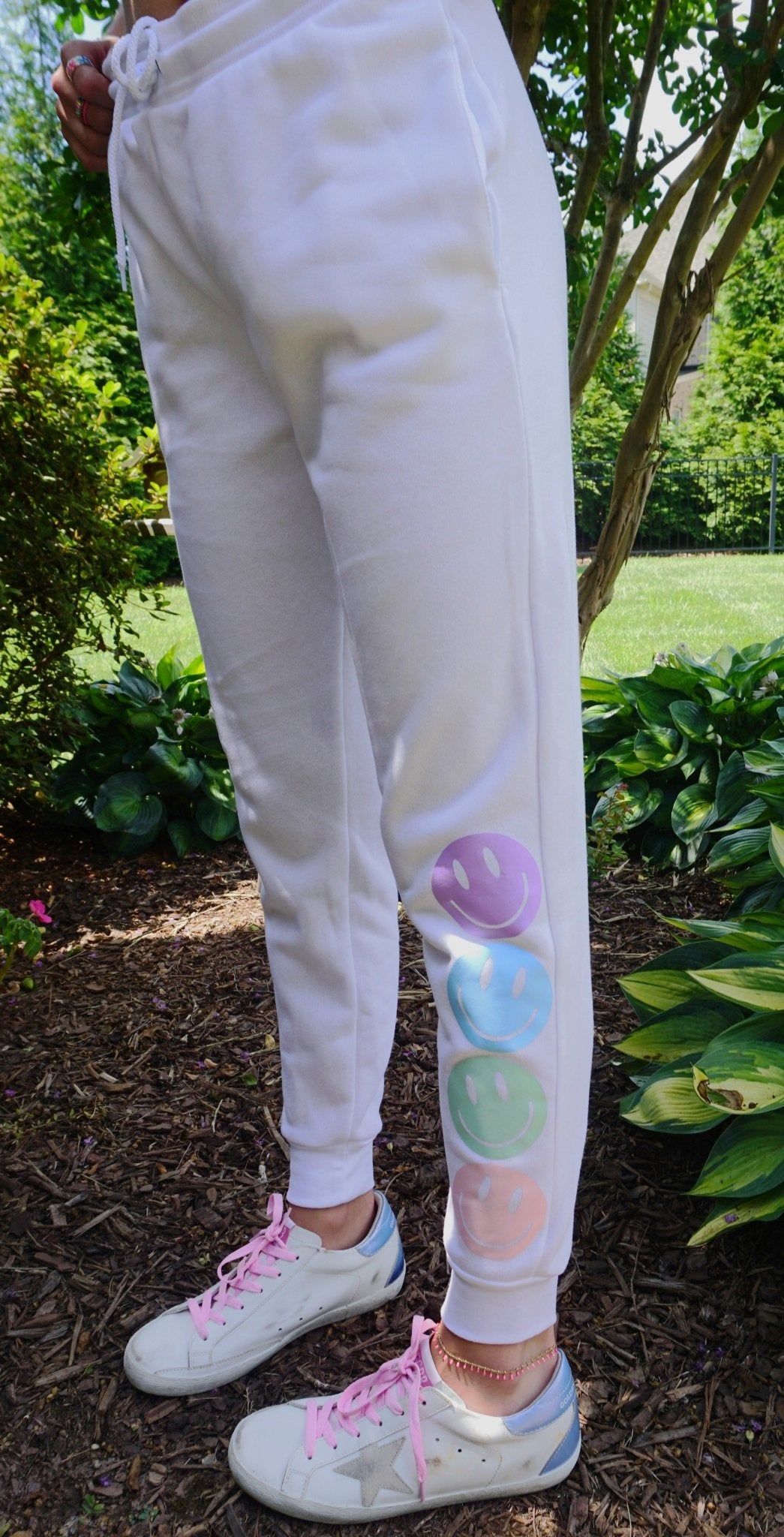Pastel Smile trendy and unique jogger style sweatpants with pockets - ChambrayandSandCustomGifts