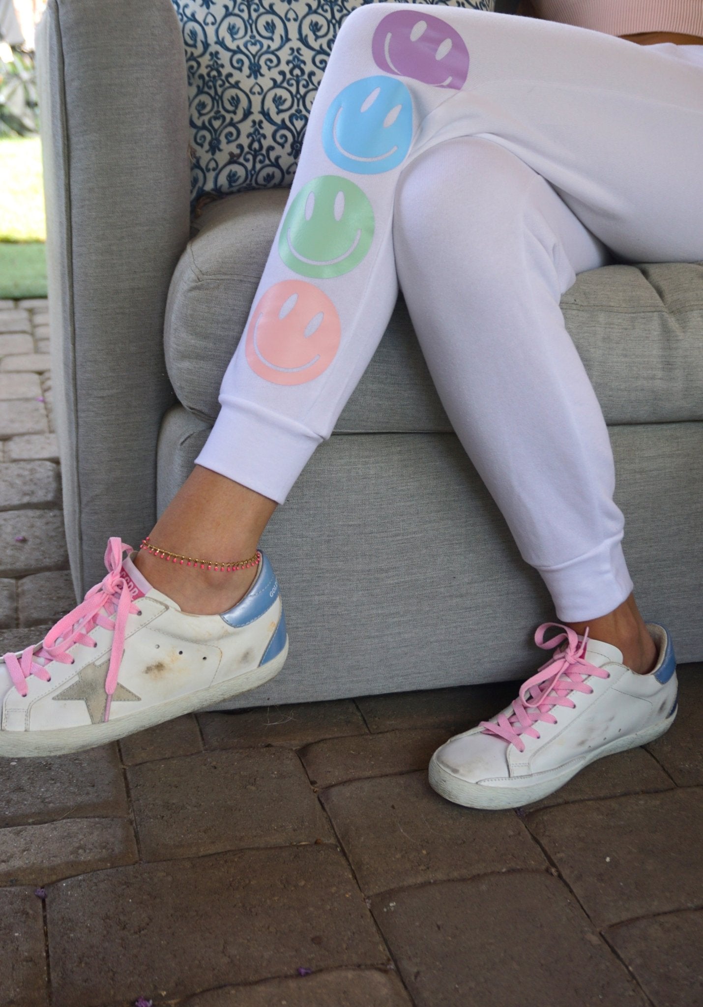 Pastel Smile trendy and unique jogger style sweatpants with pockets - ChambrayandSandCustomGifts