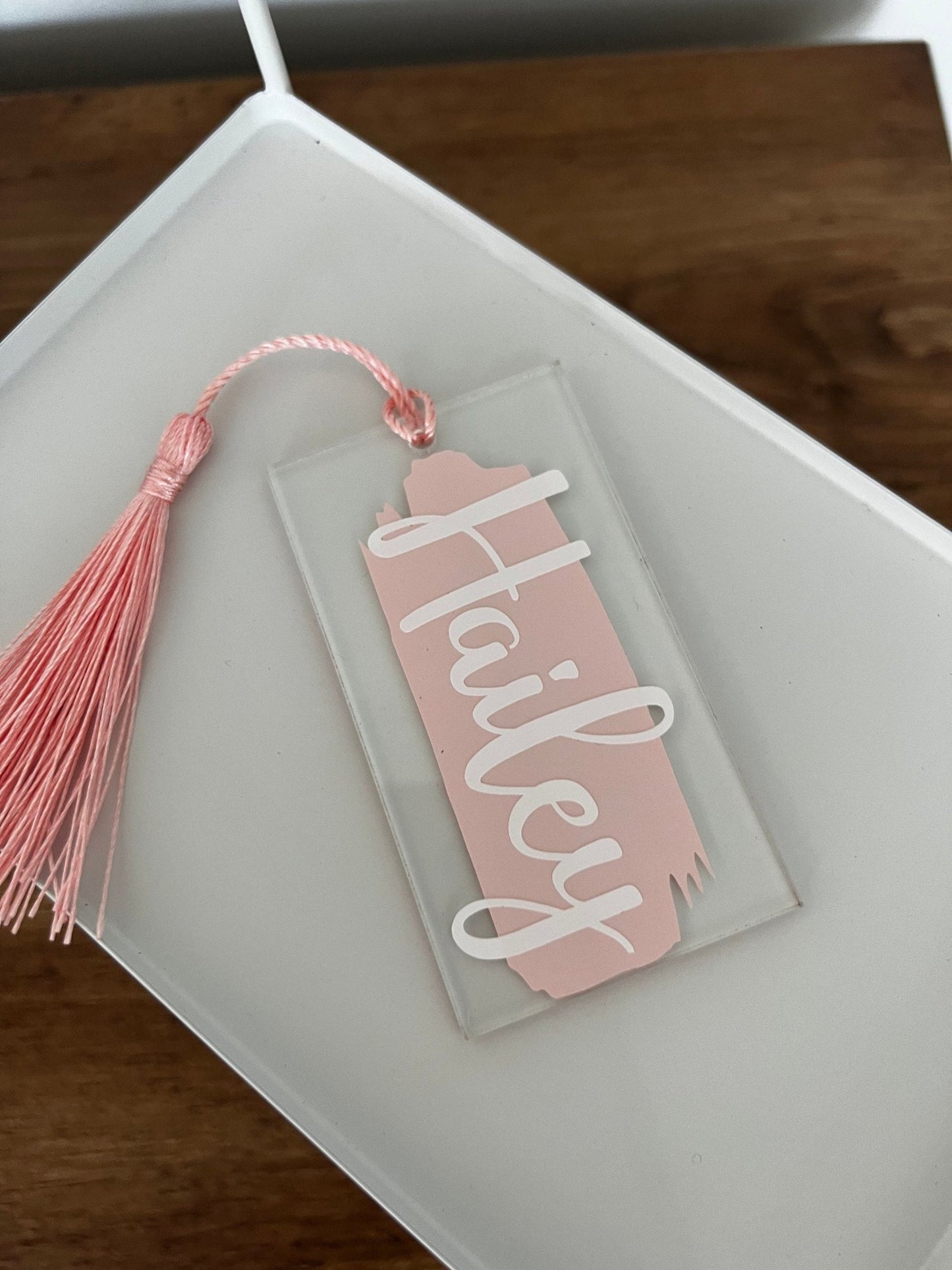 Personalized acrylic gift tag with paintbrush stroke in pastel colors -ChambrayandSandCustomGifts
