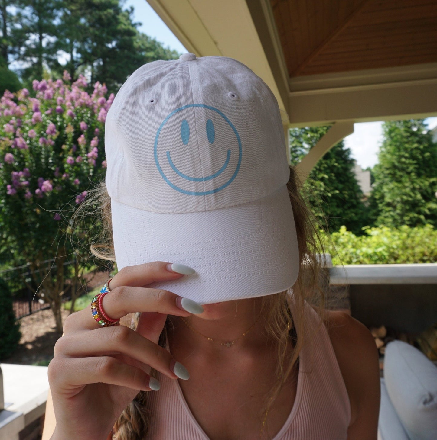 Smiley Face Dad Hat | Custom Smiley Face Baseball Hat | Retro Smile Dad Hat - ChambrayandSandCustomGifts