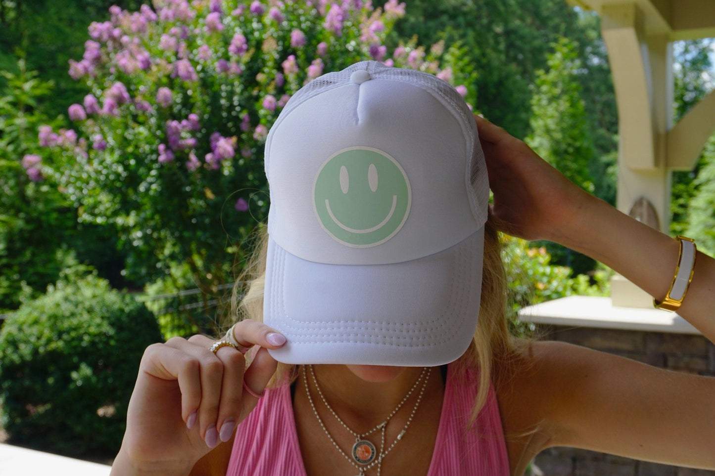 Smiley Face Trucker Hat | Retro Smiley Trucker Hat | Smiley Baseball Hat - ChambrayandSandCustomGifts