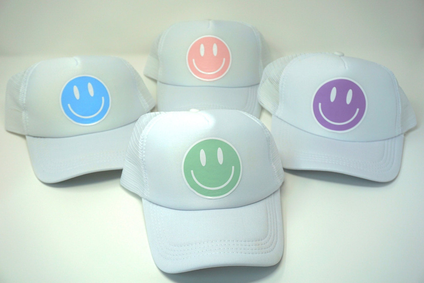Smiley Face Trucker Hat | Retro Smiley Trucker Hat | Smiley Baseball Hat - ChambrayandSandCustomGifts