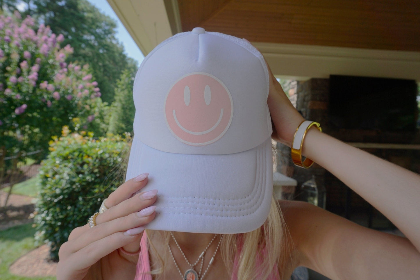 Smiley Face Trucker Hat | Retro Smiley Trucker Hat | Smiley Baseball Hat - ChambrayandSandCustomGifts