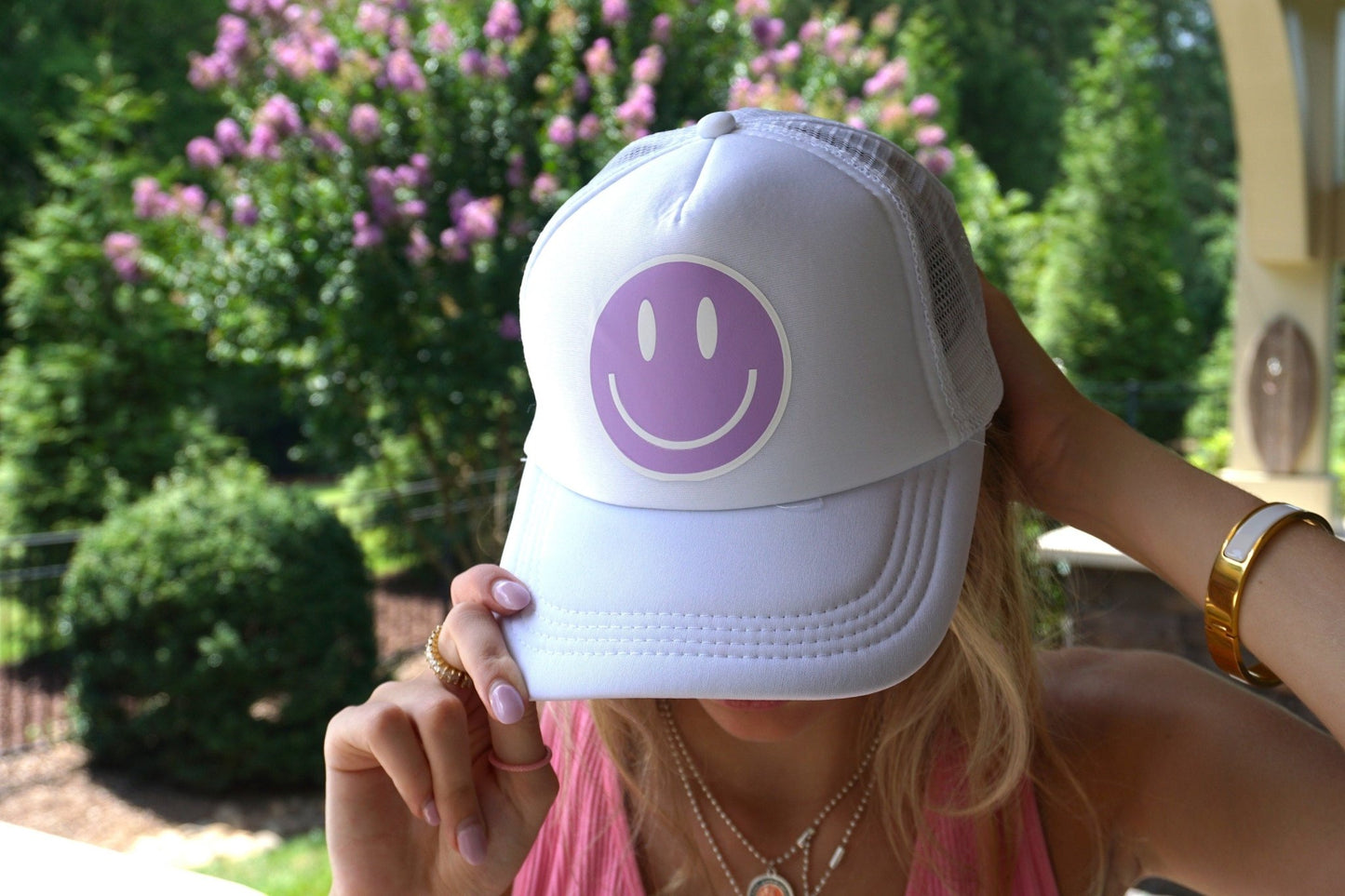 Smiley Face Trucker Hat | Retro Smiley Trucker Hat | Smiley Baseball Hat - ChambrayandSandCustomGifts