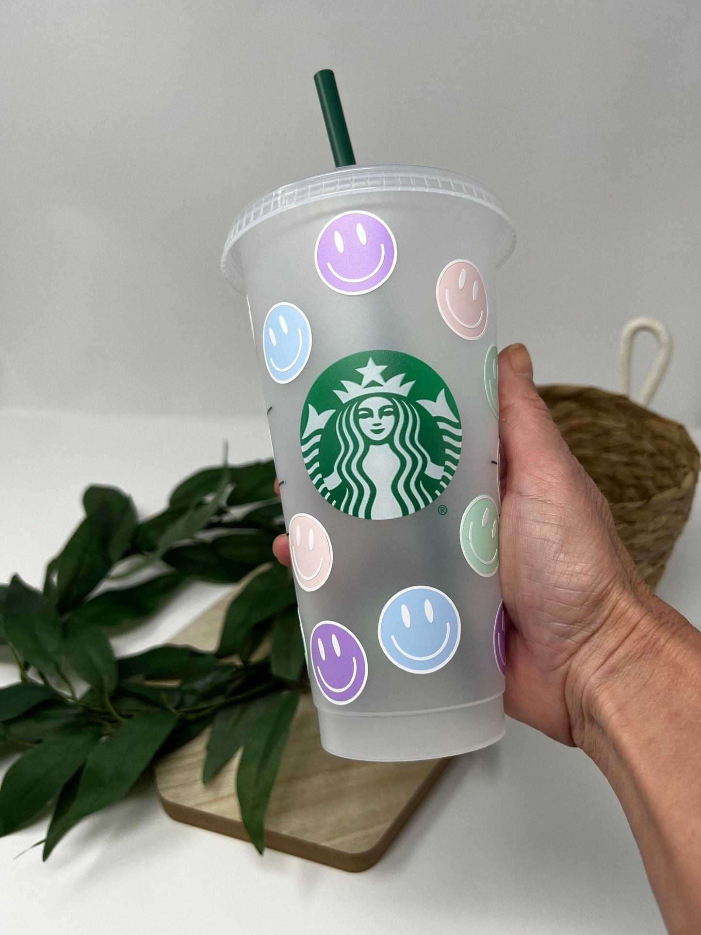 Venti 24oz Pastel Smiley Face Starbucks Cup - ChambrayandSandCustomGifts