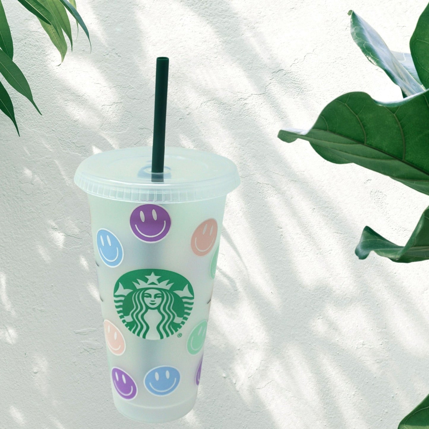 Venti 24oz Pastel Smiley Face Starbucks Cup - ChambrayandSandCustomGifts