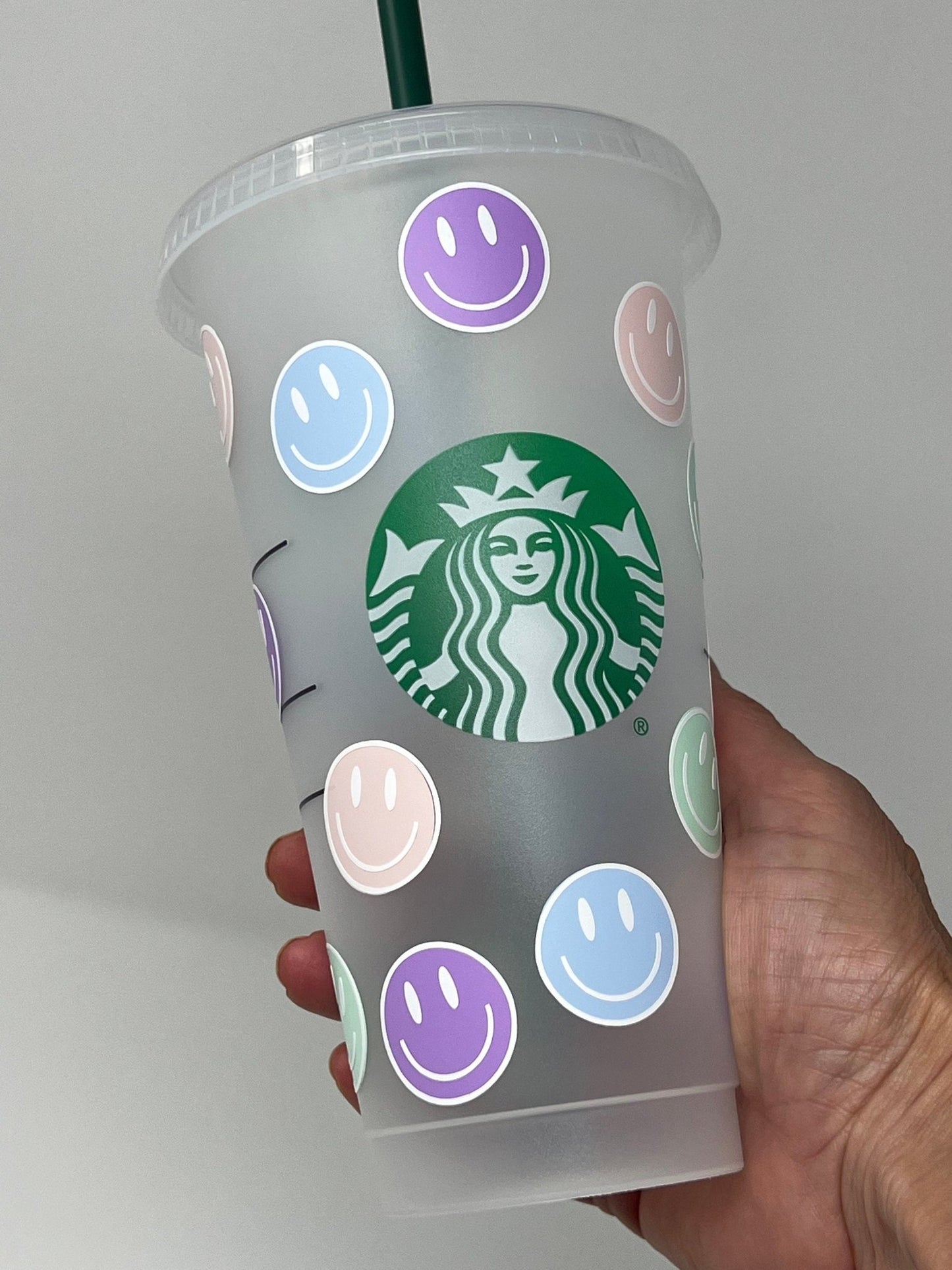 Venti 24oz Pastel Smiley Face Starbucks Cup - ChambrayandSandCustomGifts