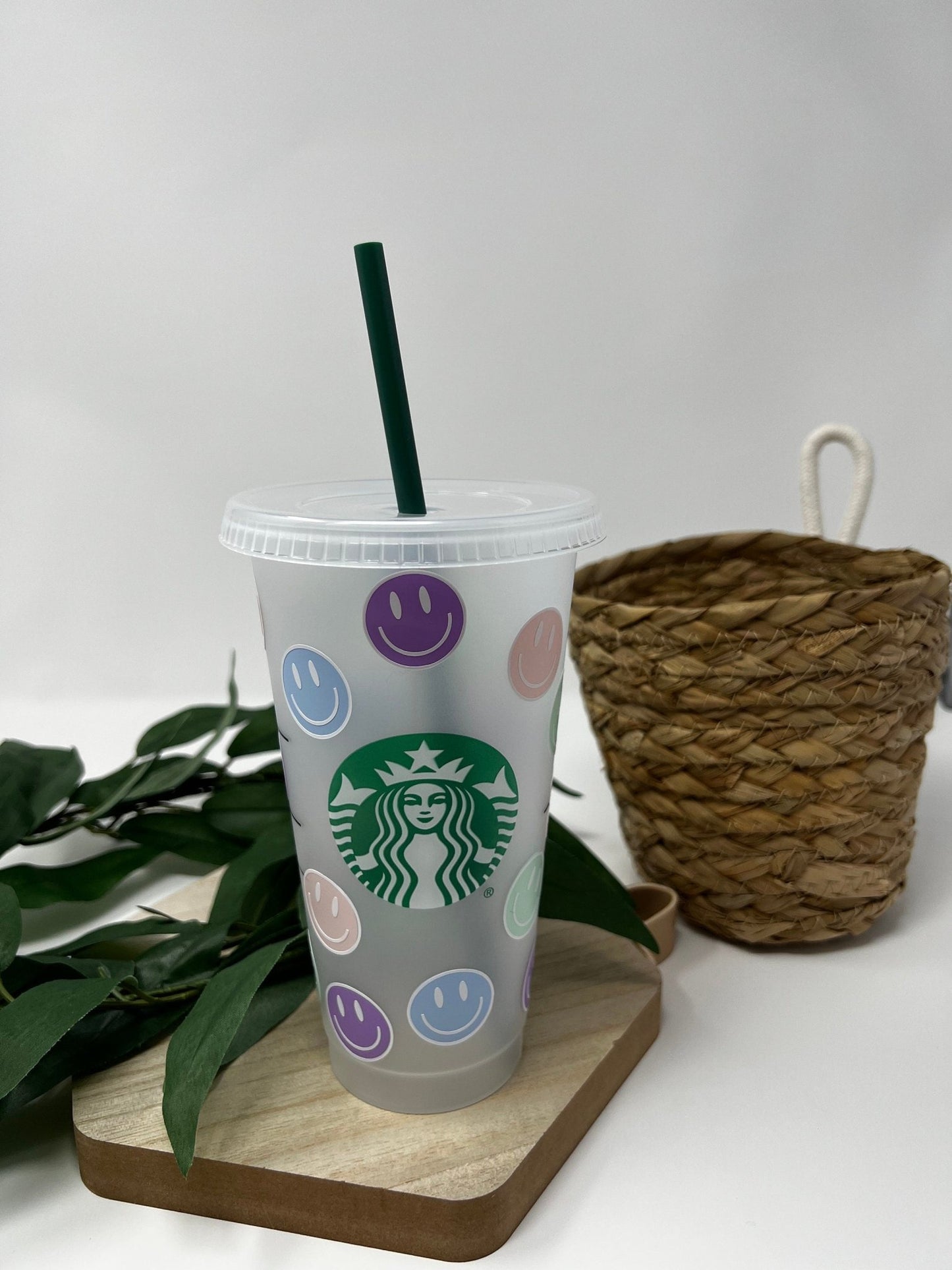 Venti 24oz Pastel Smiley Face Starbucks Cup - ChambrayandSandCustomGifts