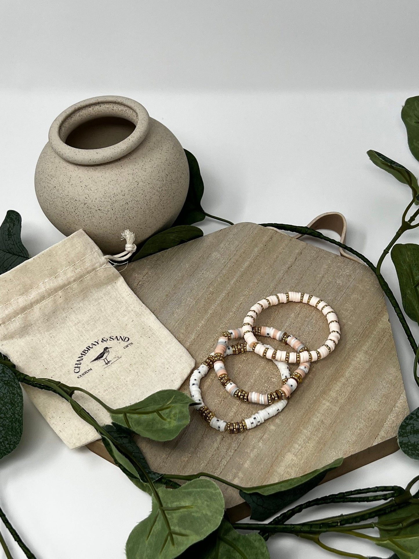 Stack Bracelet Set | The Sand Collection | Handmade Heishi Bead Stack - ChambrayandSandCustomGifts